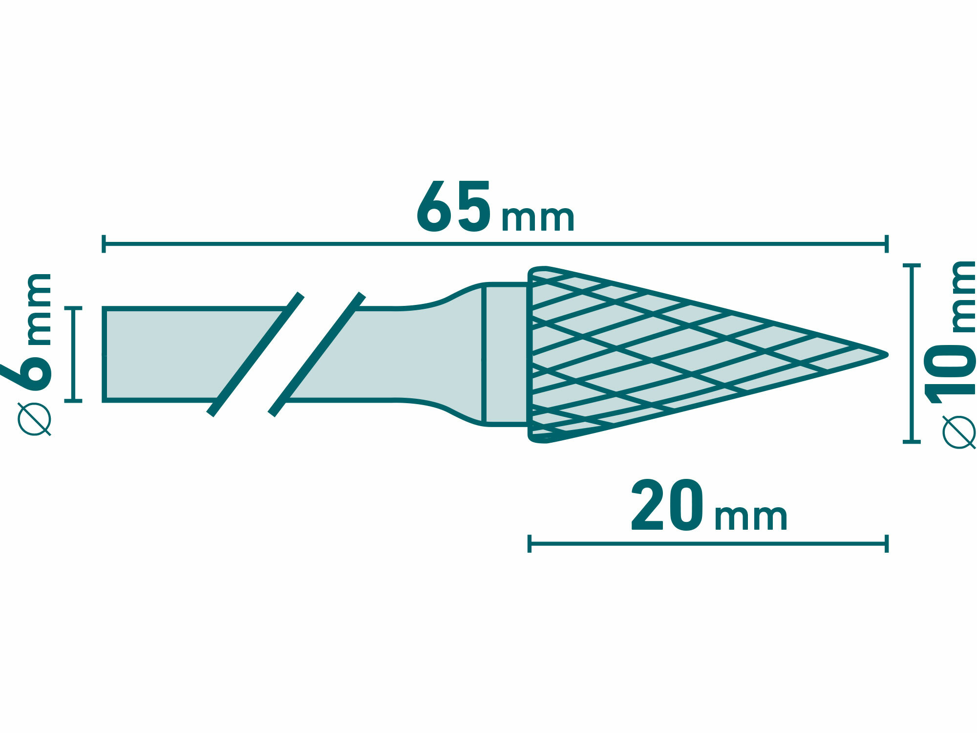 EXTOL INDUSTRIAL 8703794 Fréza karbidová kónická špicatá, Ø10mm, rezná dĺžka 20mm, stopka Ø6mm