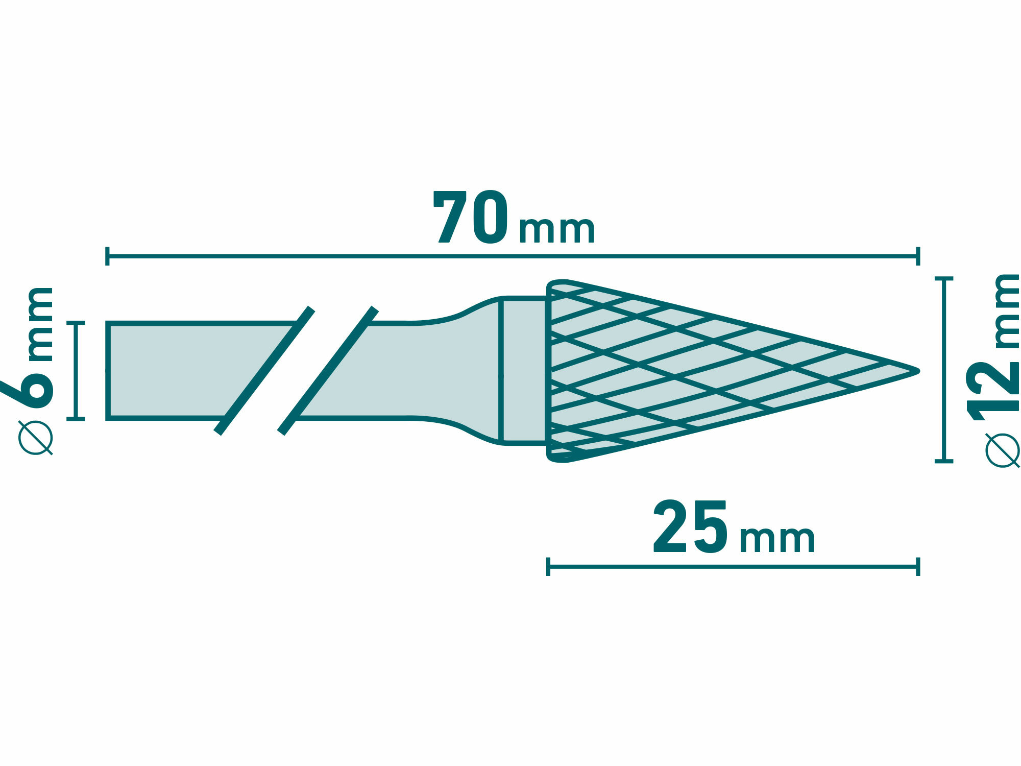 EXTOL INDUSTRIAL 8703795 Fréza karbidová kónická špicatá, Ø12mm, rezná dĺžka 25mm, stopka Ø6mm