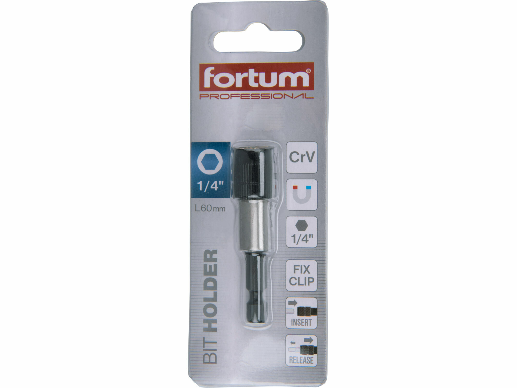 FORTUM 4743101 Nadstavec na bity magnetický, 1/4"x60mm, Fix-Clip