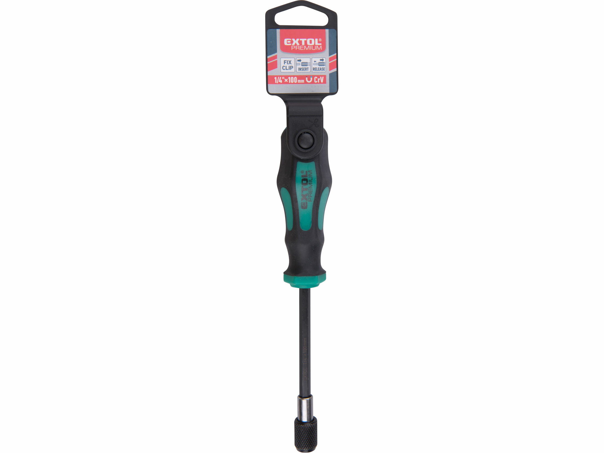 EXTOL PREMIUM 8819219 Skrutkovač na bity s mechanickým zámkom, 1/4"x100mm, Fix-Clip