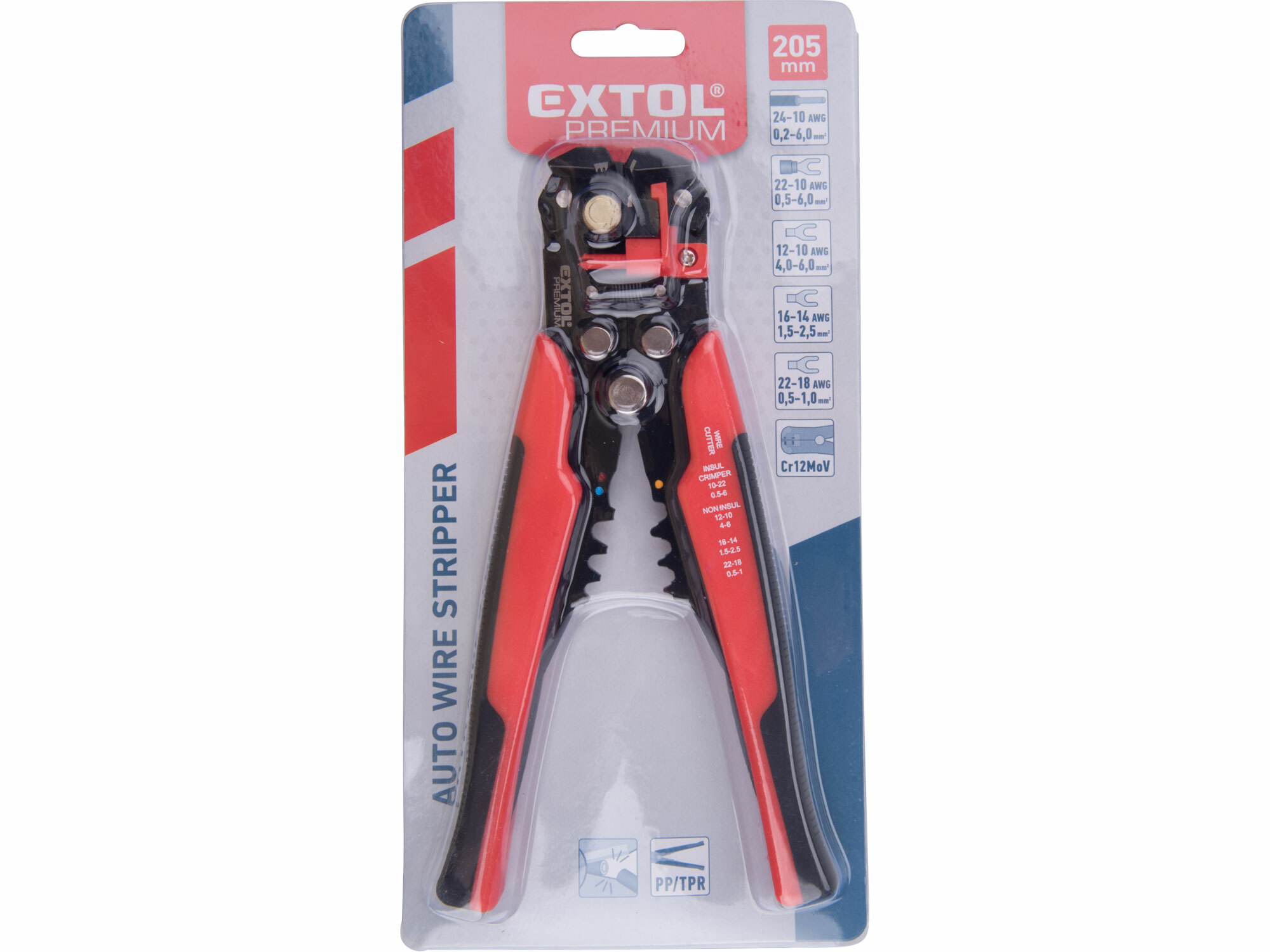 EXTOL PREMIUM 8831125 Kliešte odizolovacie a krimpovacie automatické, 210mm, 0,2-6,0mm²