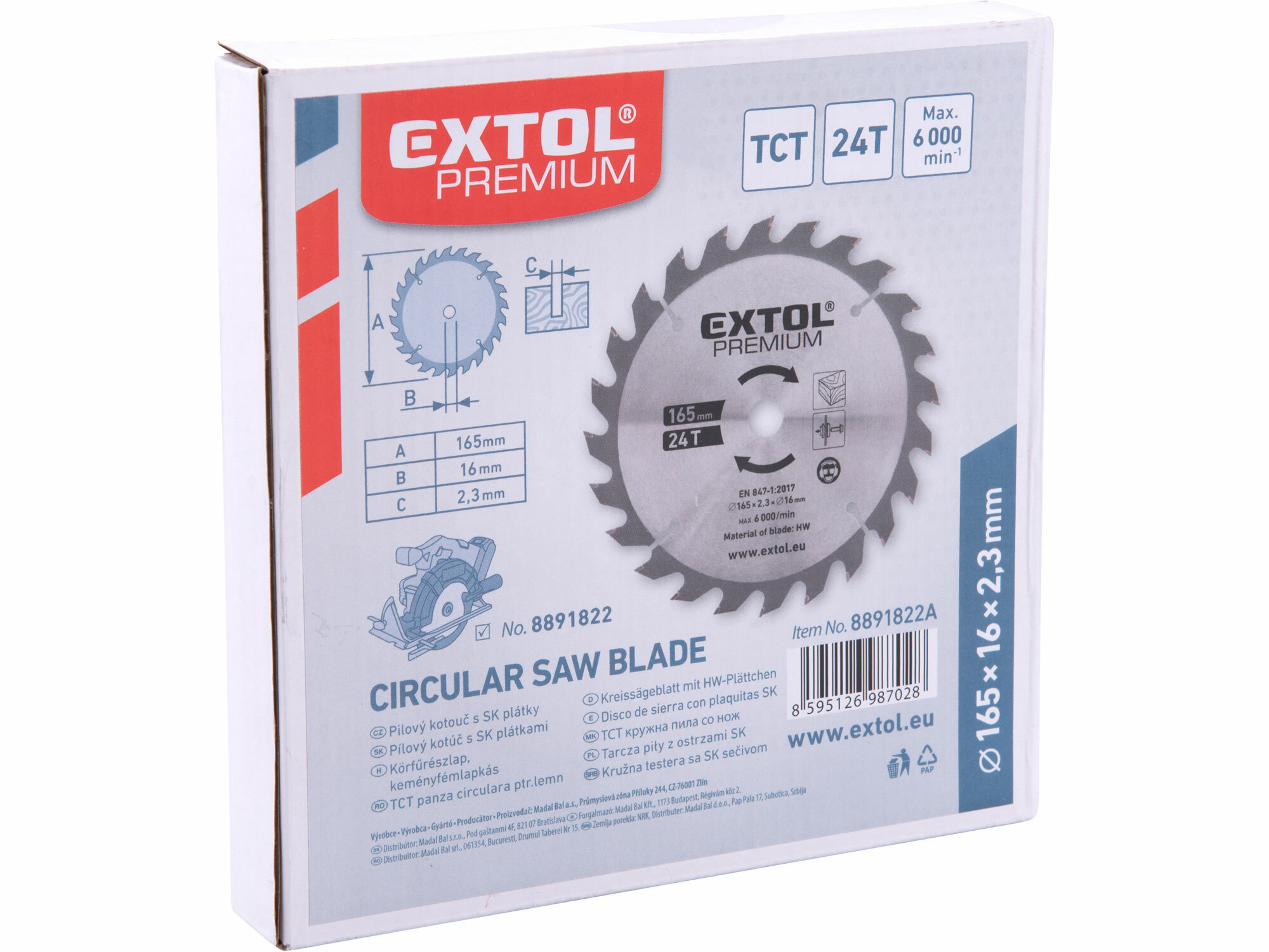 EXTOL PREMIUM 8891822A Kotúč pílový s SK plátkami, 165x2,3x16mm, 24 zubov