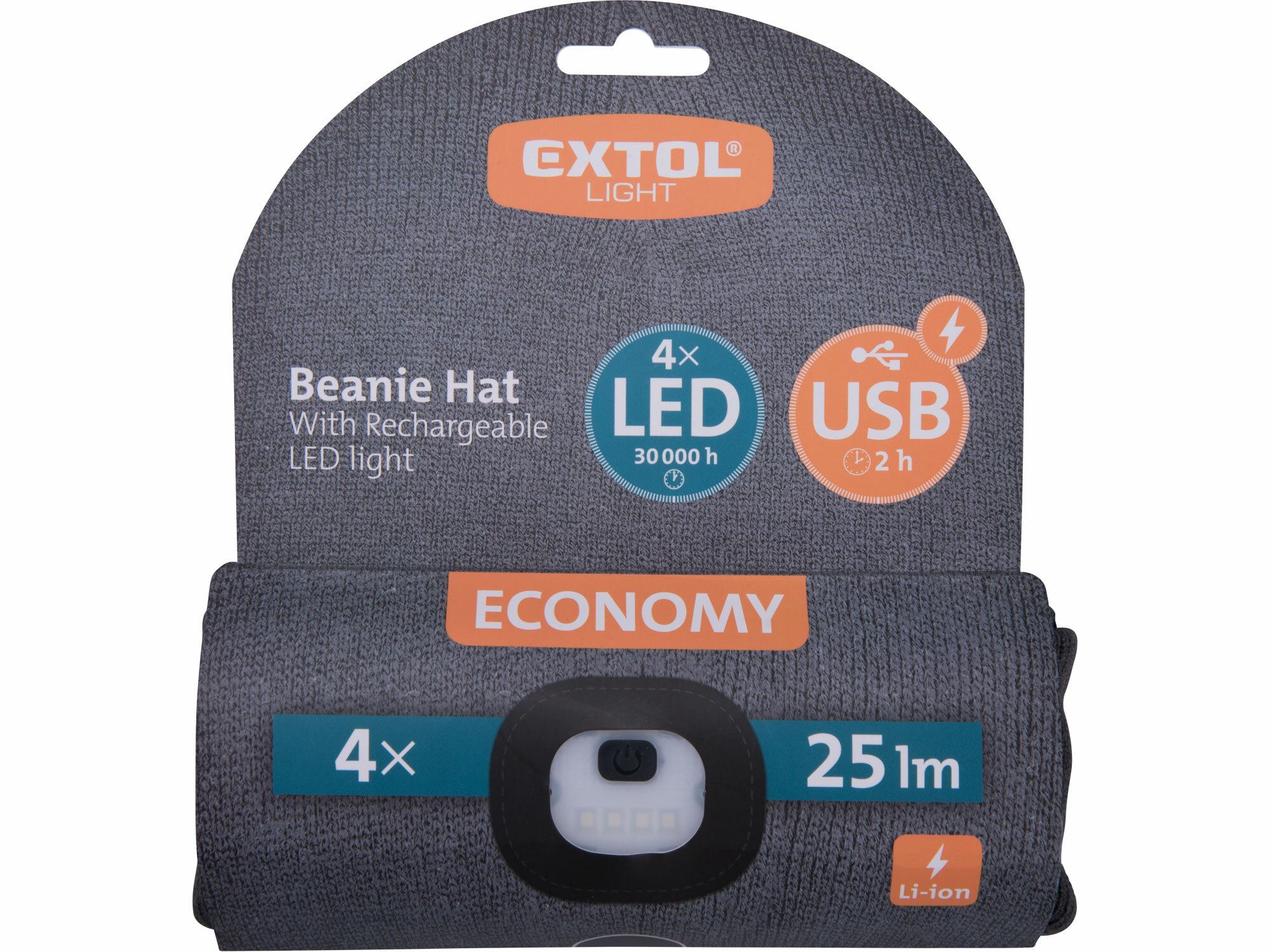 EXTOL LIGHT 43452 Čiapka tmavo sivá s čelovým svetlom, LED 4x25lm, 250mAh Li-ion