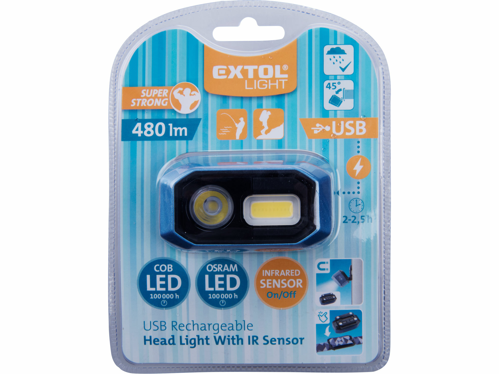EXTOL LIGHT 43183 Čelovka nabíjateľná s pohybovým senzorom 480lm