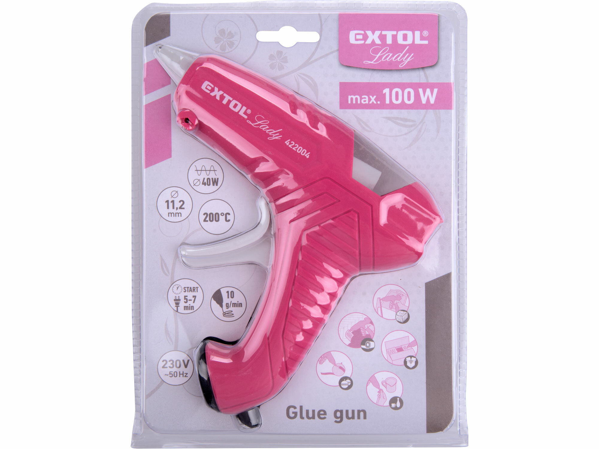 EXTOL LADY 422004 Pištoľ lepiaca tavná, 100W, Ø11.2mm