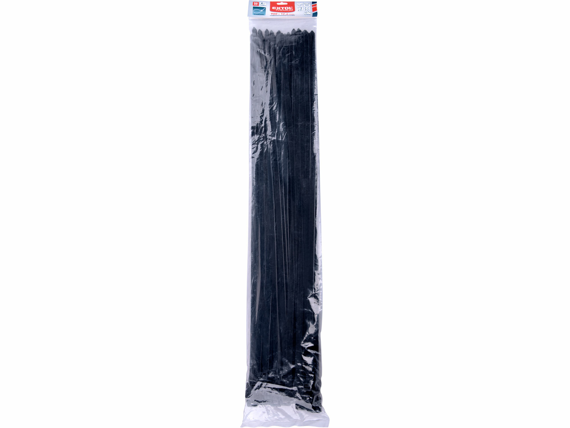 EXTOL PREMIUM 8856180 Pásky sťahovacie čierne, 12,4x900mm, 50ks, Ø265mm, 120kg