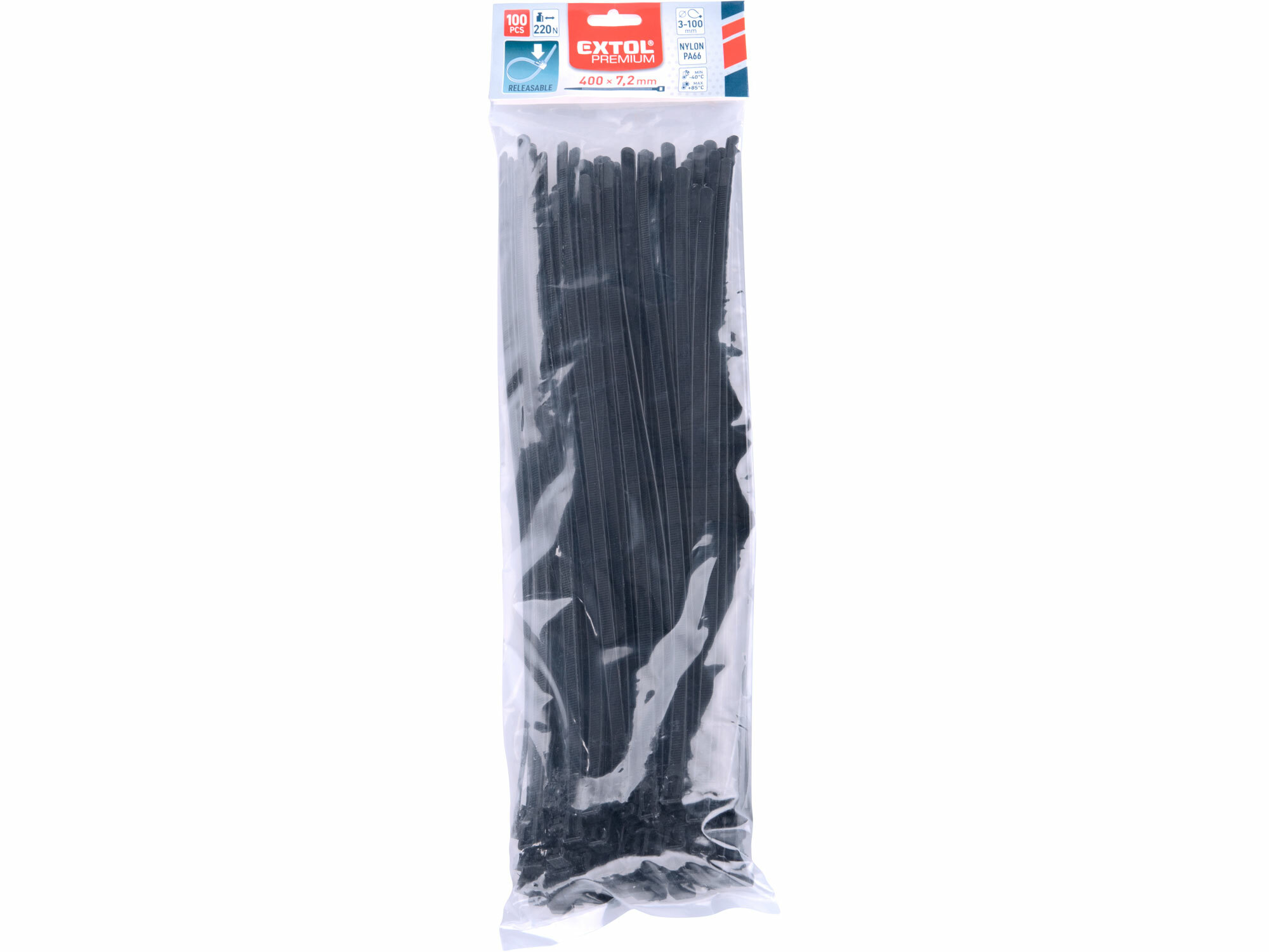 EXTOL PREMIUM 8856261 Pásky sťahovacie čierne, rozpojiteľné, 7,2x400mm, 100ks