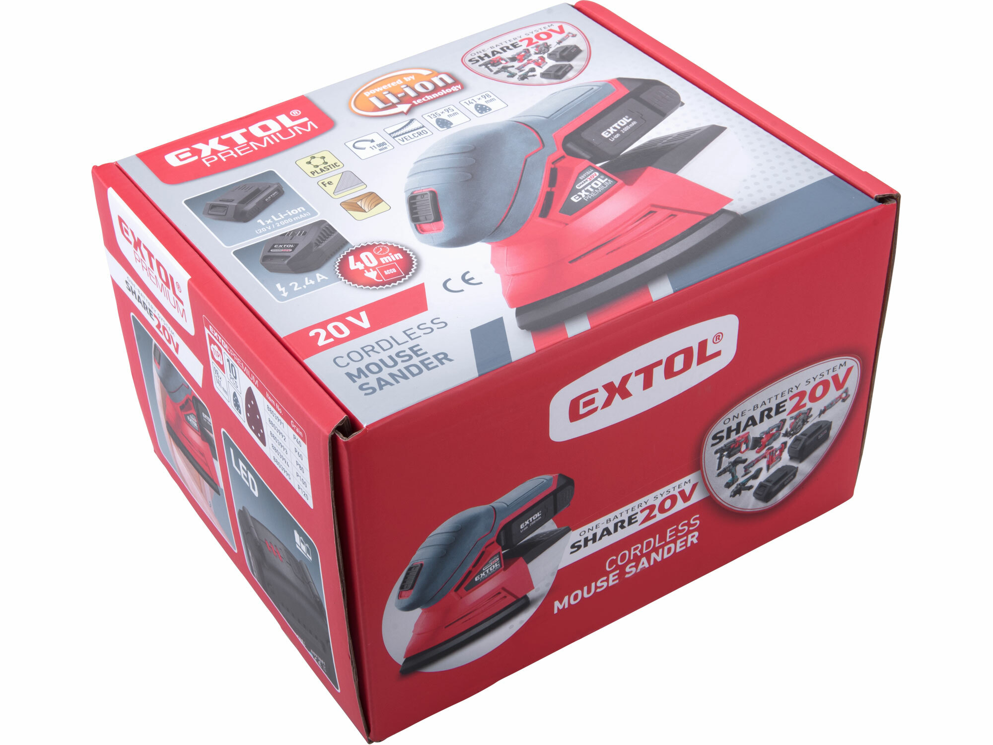 EXTOL PREMIUM 8891844 Brúska deltová vibračná aku Share20V, 1x 2Ah, základňa 135×95mm