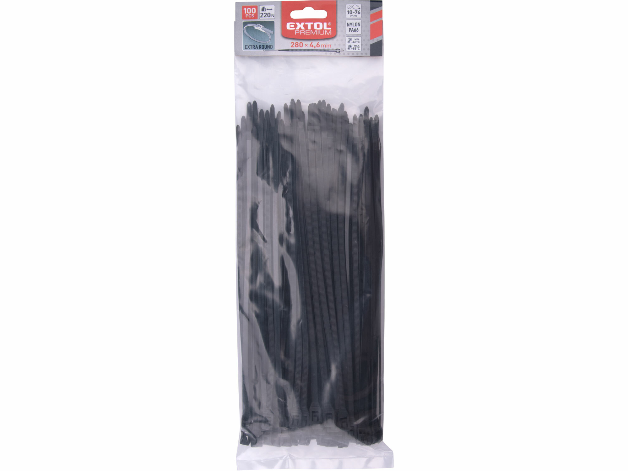 EXTOL PREMIUM 8856234 Pásky sťahovacie čierne, nízkoprofilový zámok, 4,6x280mm, 100ks