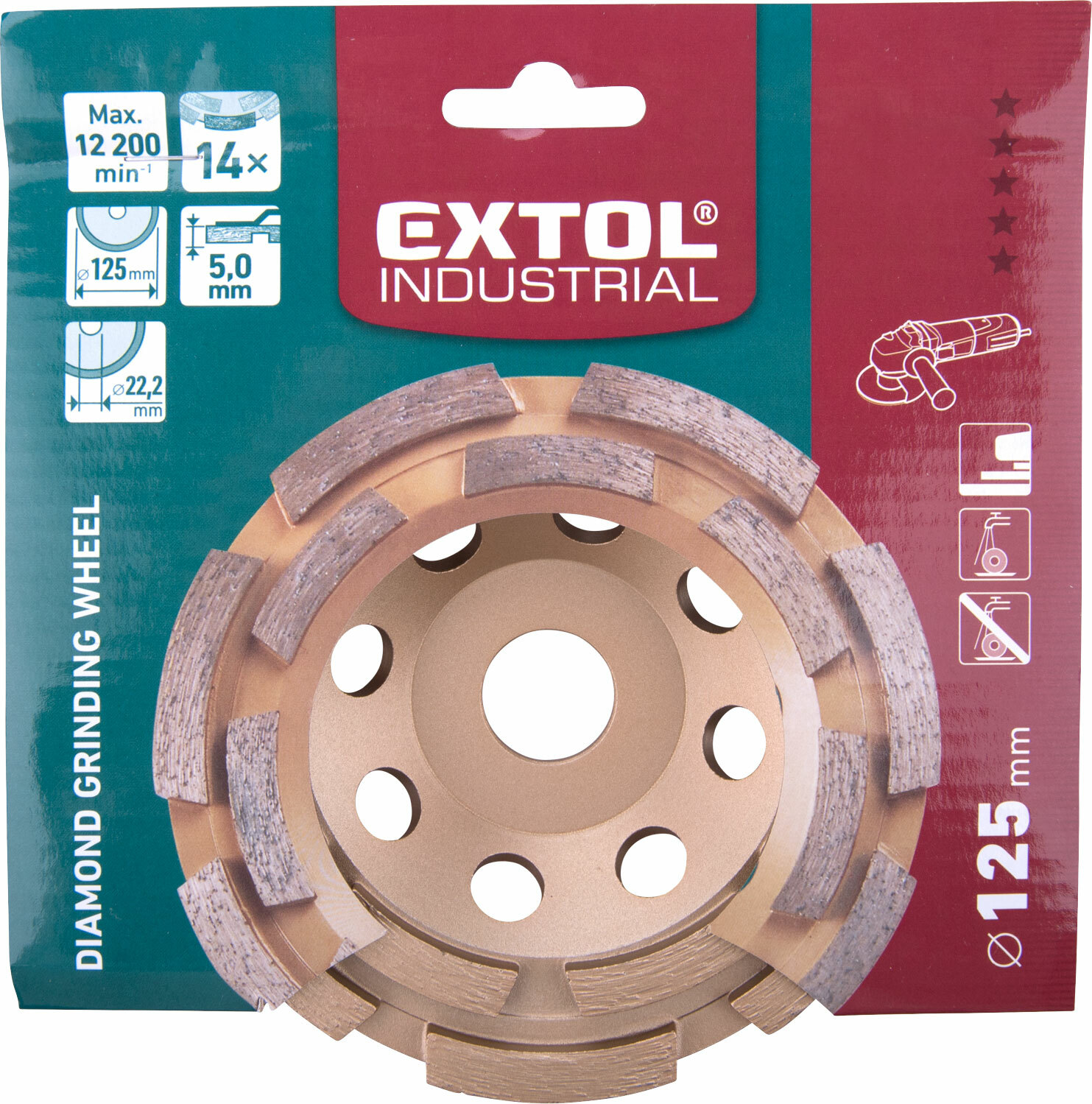 EXTOL INDUSTRIAL 8703122 Kotúč brúsny diamantový dvojradový, 125mm, pozdĺžne lamely
