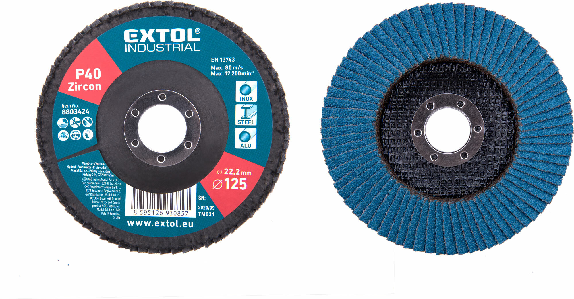 EXTOL INDUSTRIAL 8803424 Kotúč lamelový šikmý, zirkón, Ø125x22,2mm, P40
