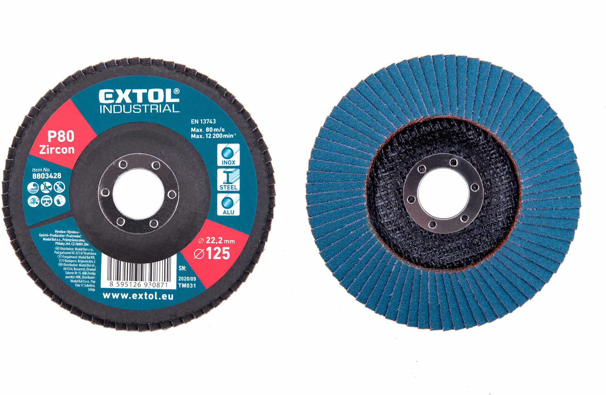 EXTOL INDUSTRIAL 8803428 Kotúč lamelový šikmý, zirkón, Ø125x22,2mm, P80