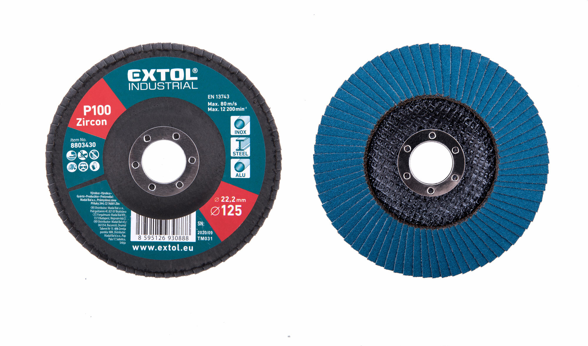 EXTOL INDUSTRIAL 8803430 Kotúč lamelový šikmý, zirkón, Ø125x22,2mm, P100