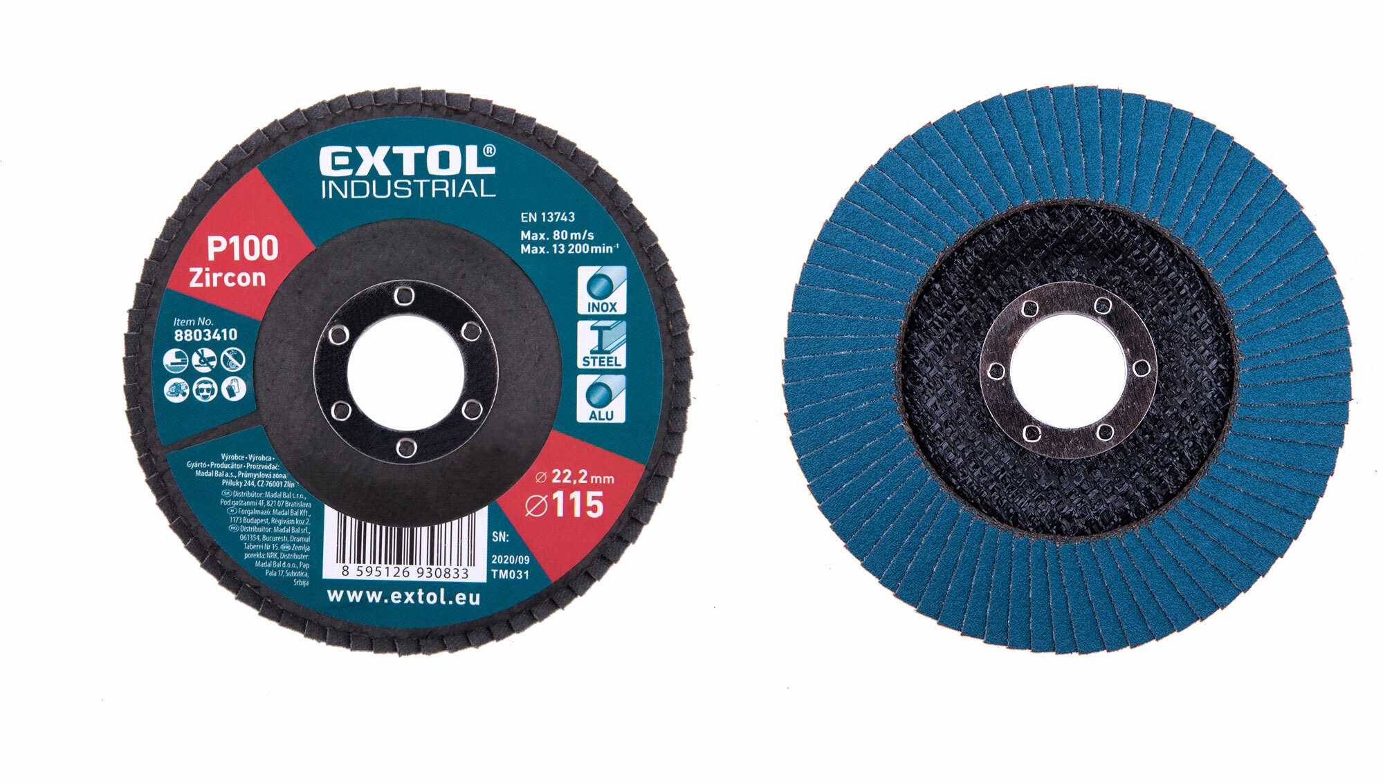 EXTOL INDUSTRIAL 8803410 Kotúč lamelový šikmý, zirkón, Ø115x22,2mm, P100