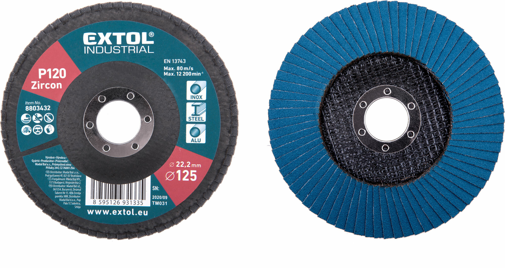 EXTOL INDUSTRIAL 8803432 Kotúč lamelový šikmý, zirkón, Ø125x22,2mm, P120