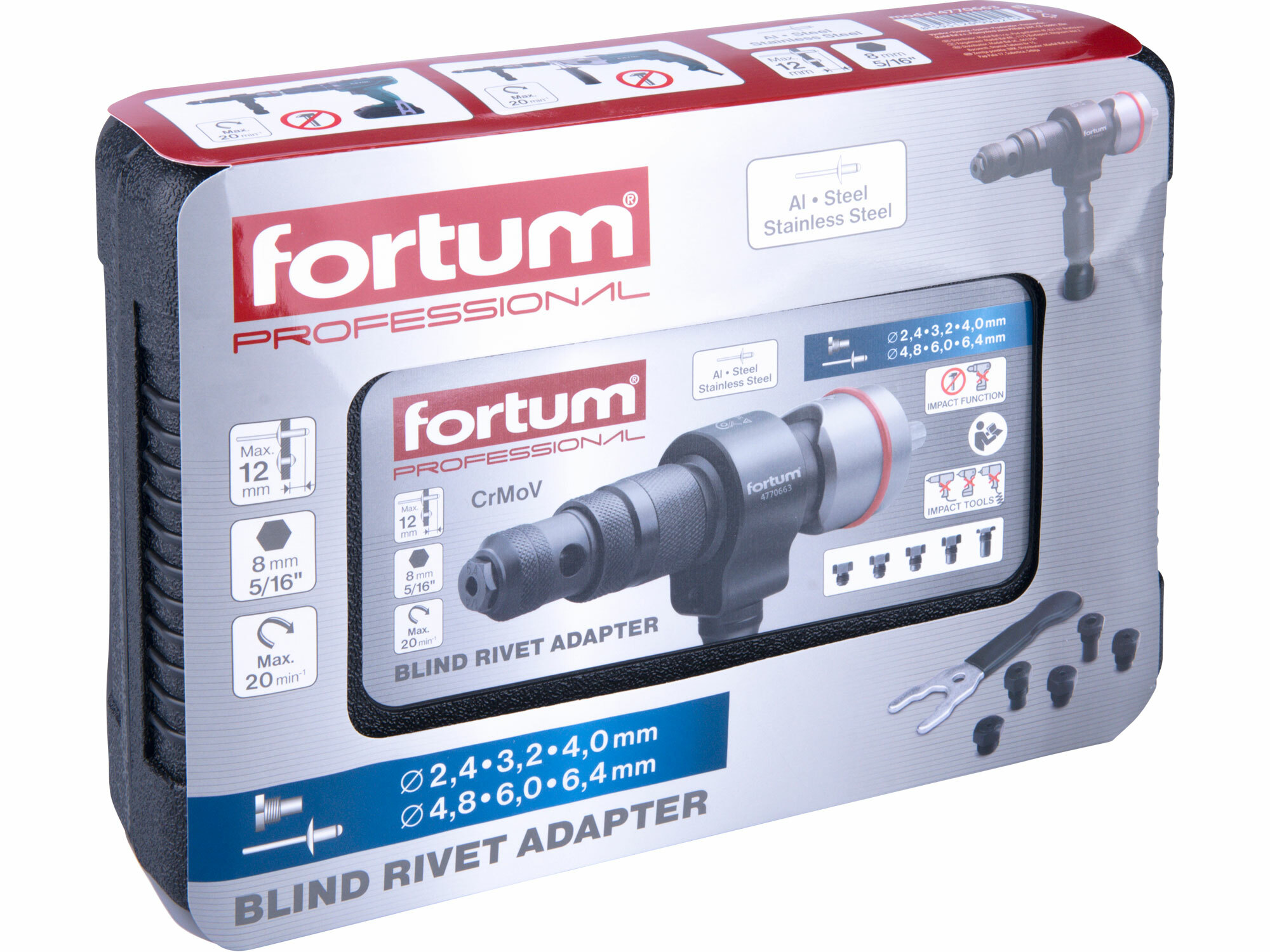 FORTUM 4770663 Nadstavec do vŕtačky na nitovanie trhacích nitov 2,4-6,4mm