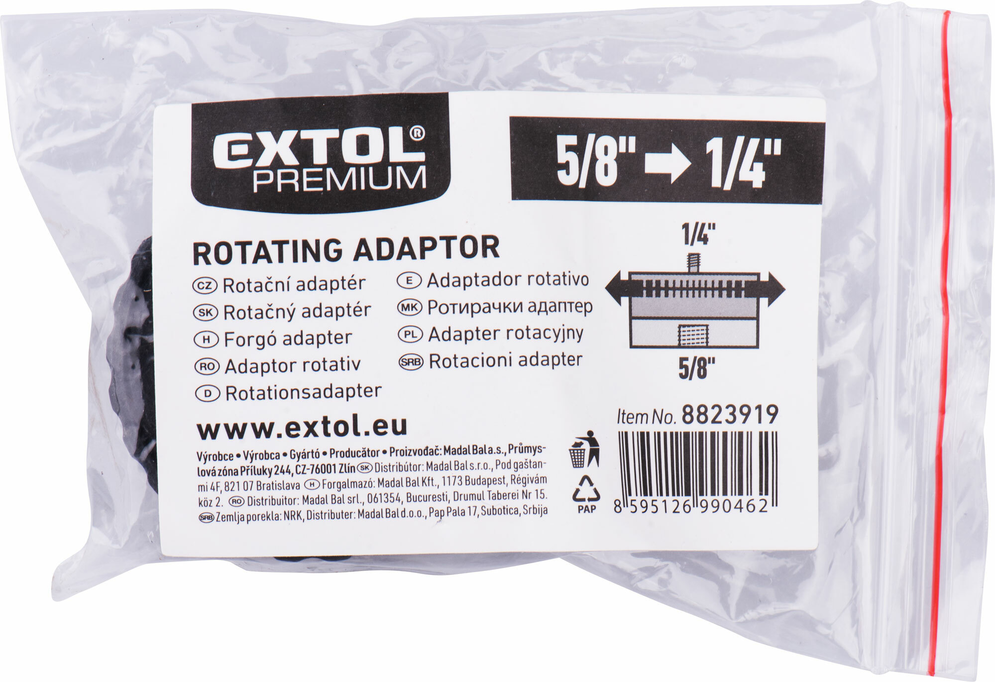 EXTOL PREMIUM 8823919 Adaptér rotačný 5/8" na 1/4" s nastavením horizontálnej polohy