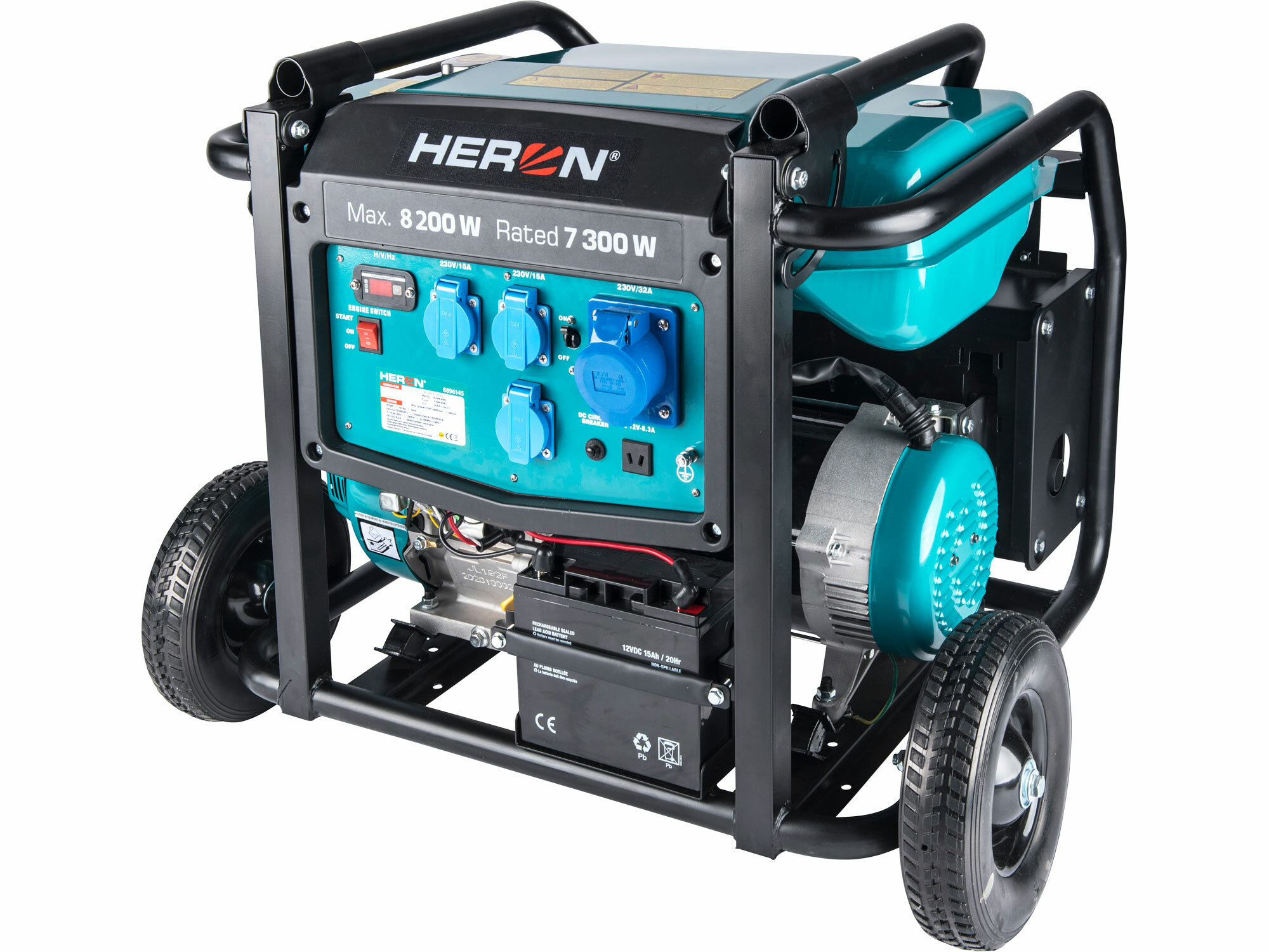 HERON 8896145 Elektrocentrála rámová benzínová 1F, 8,2kW, podvozok, elektrický štart