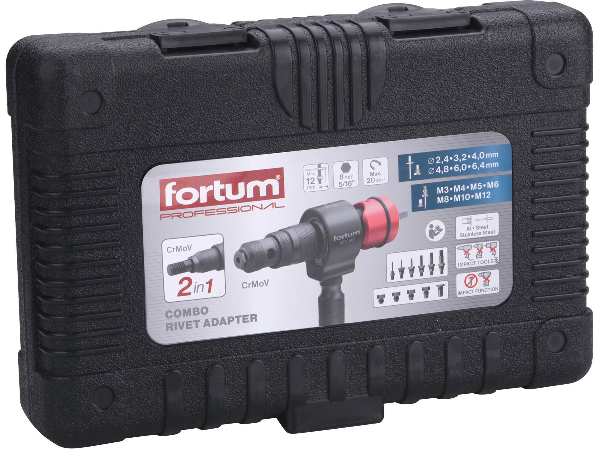 FORTUM 4770667 Nadstavec na nitovanie 2v1, nity 2,4-6,4mm, matice M3-M12