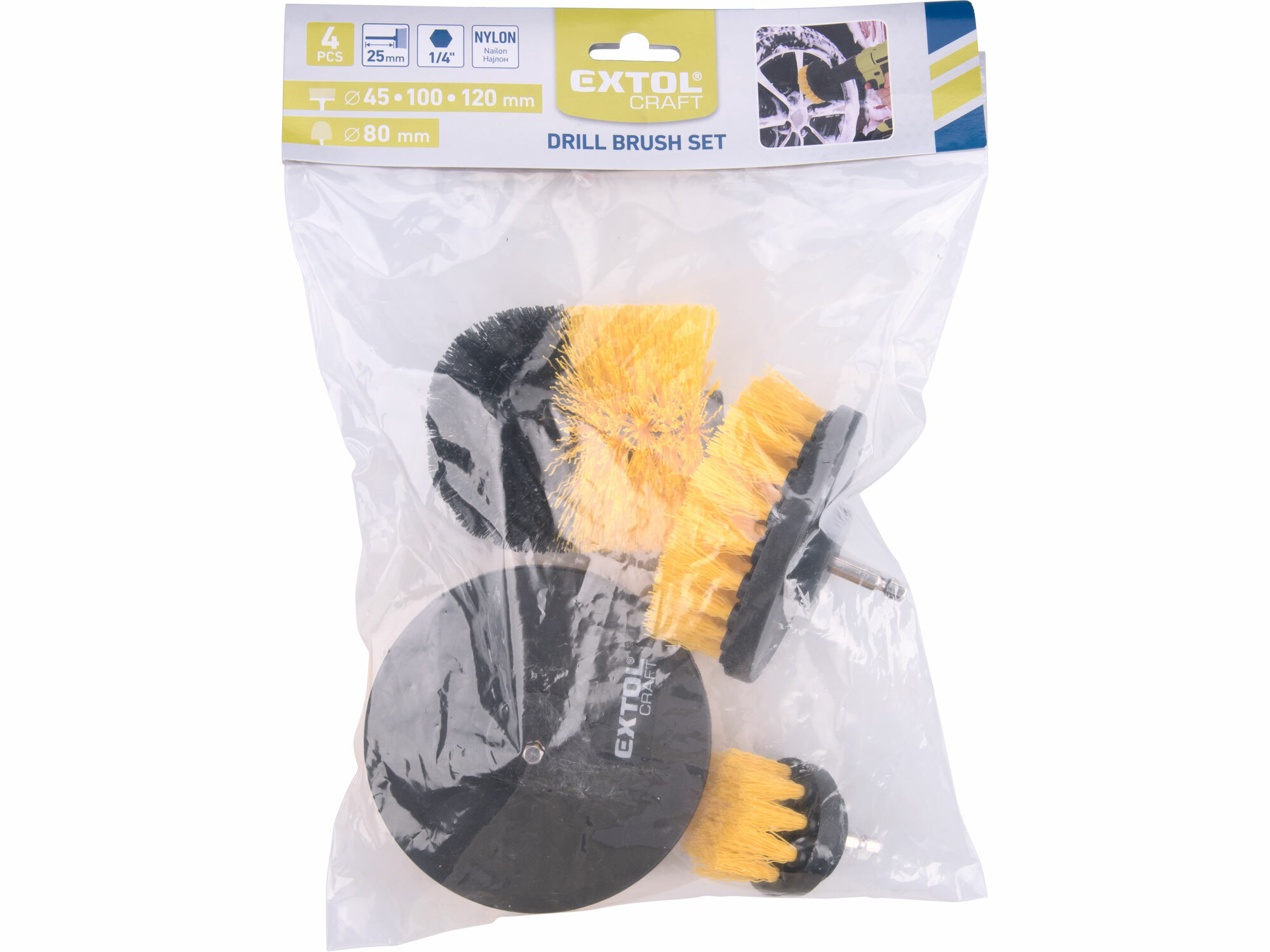 EXTOL CRAFT 904000 Kefy čistiace so 1/4" stopkou do vŕtačky, 4ks