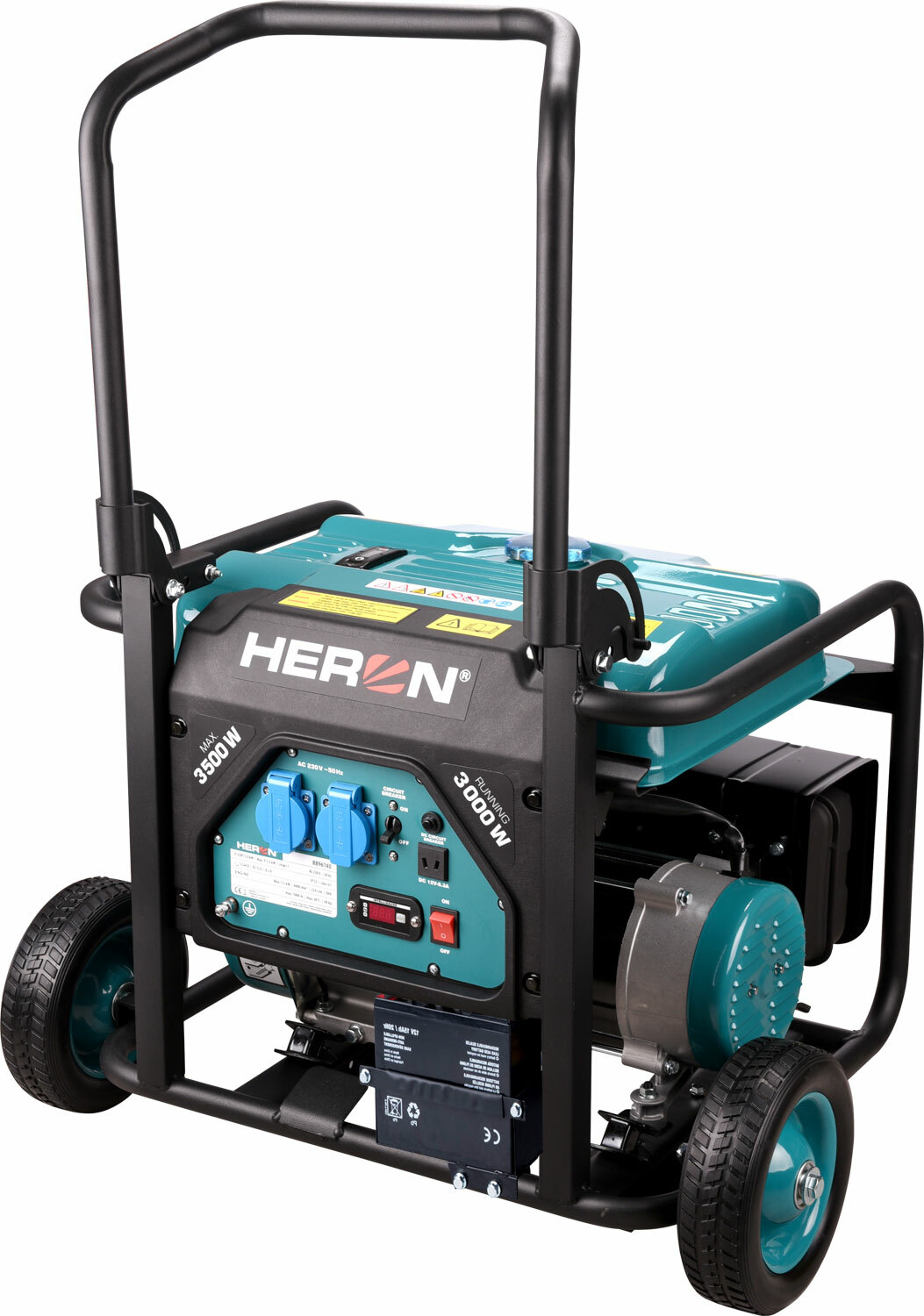 HERON 8896141 Elektrocentrála rámová benzínová, 230V, 3,5kW, 7,5HP, podvozok, elektrický start