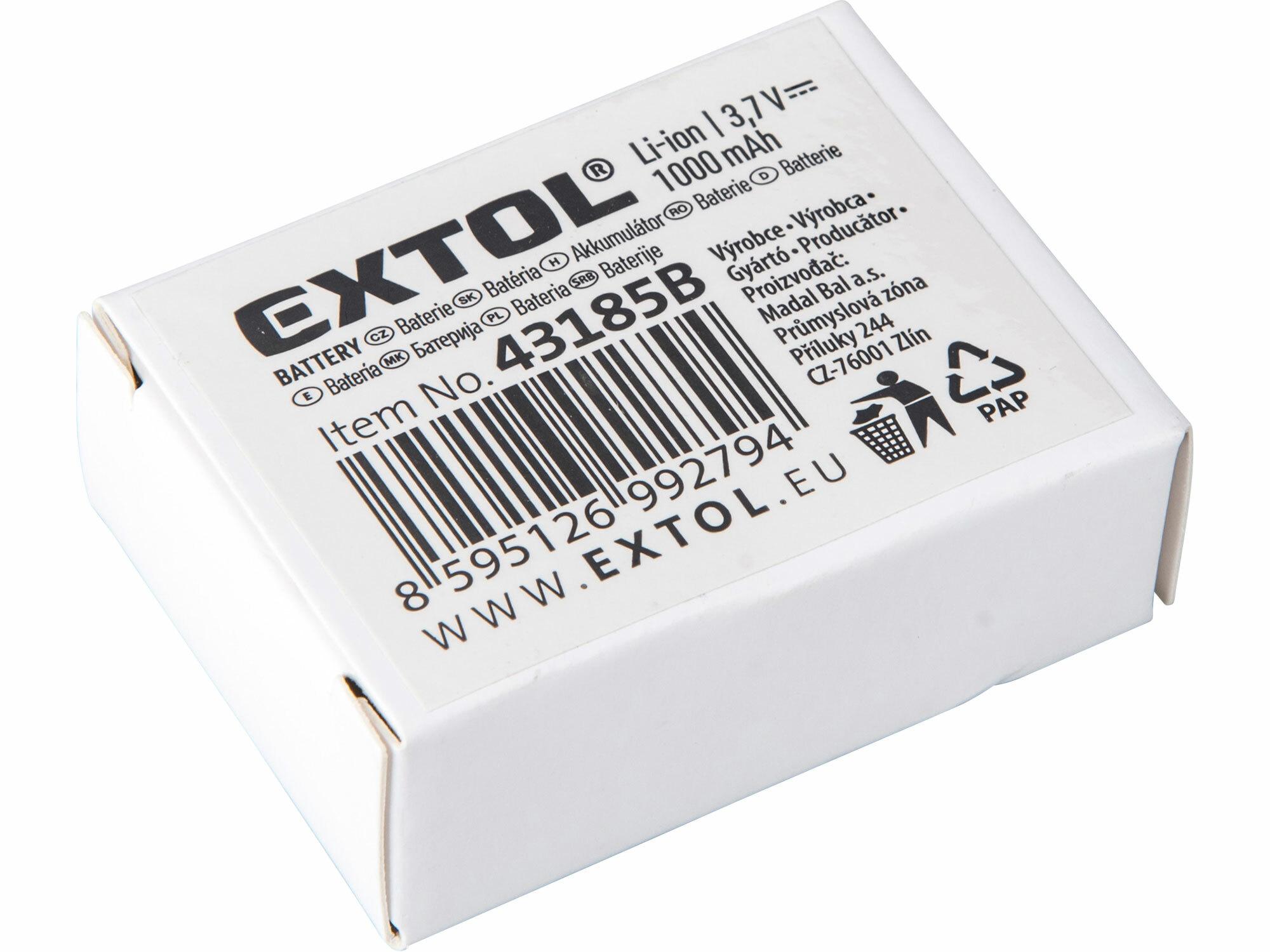 EXTOL LIGHT 43185B Akumulátor 3,7V/1Ah, pre 43185