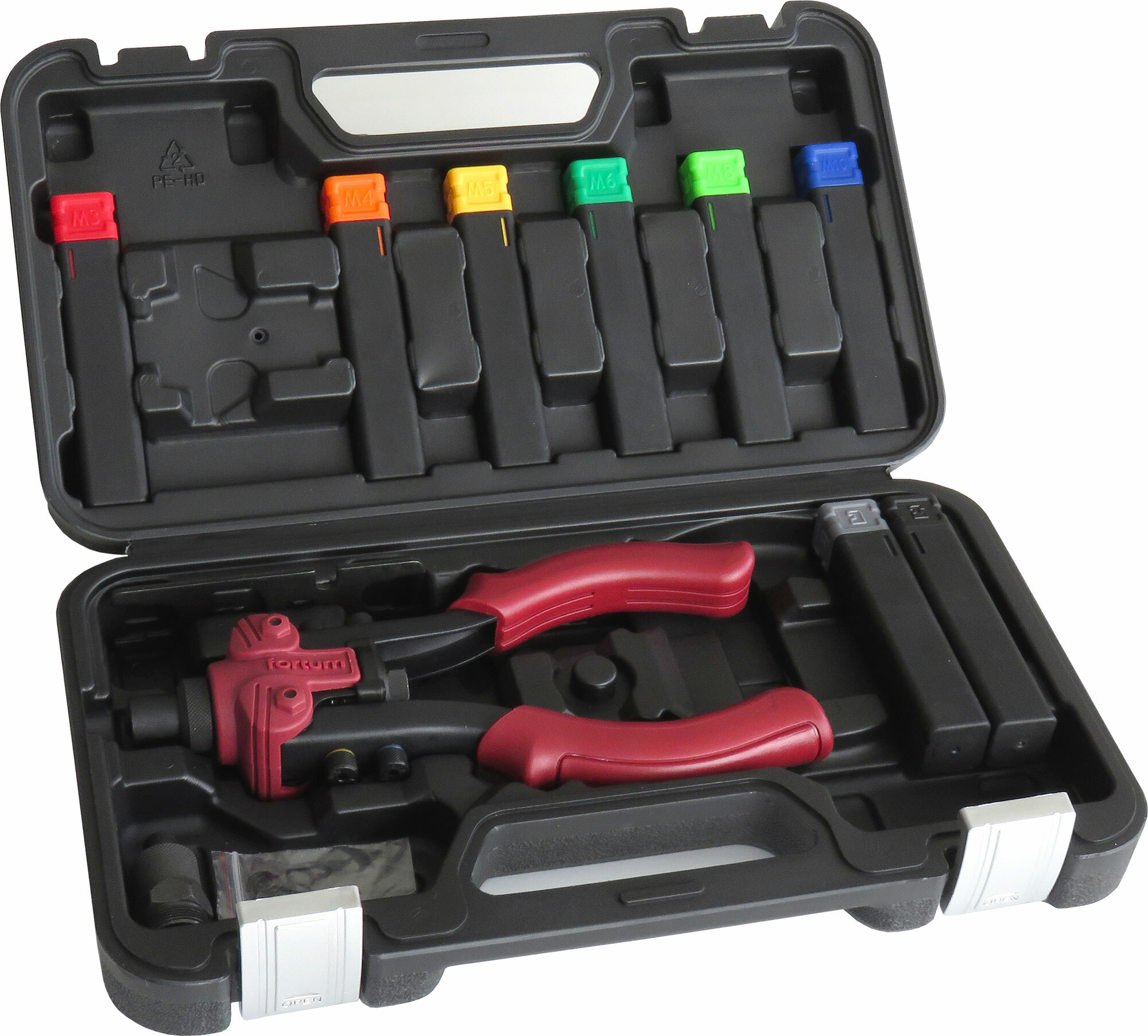 FORTUM 4770638 Kliešte nitovacie a vysekávacie 3v1, nity 2,4-6,4mm, matice M3-M10