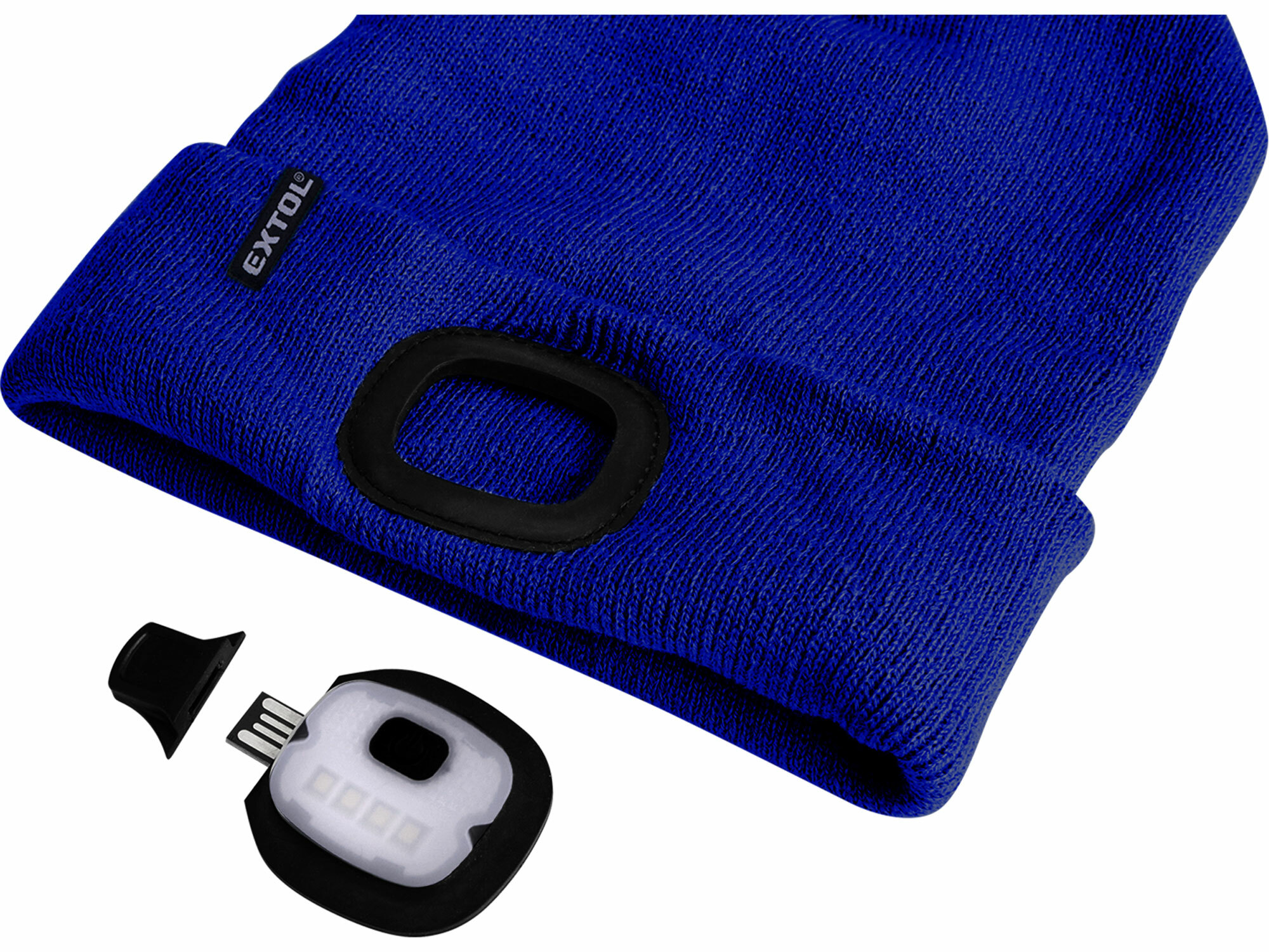 EXTOL LIGHT 43454 Čiapka modrá s čelovým svetlom, LED 4x25lm, 250mAh Li-ion, nabíjanie cez USB