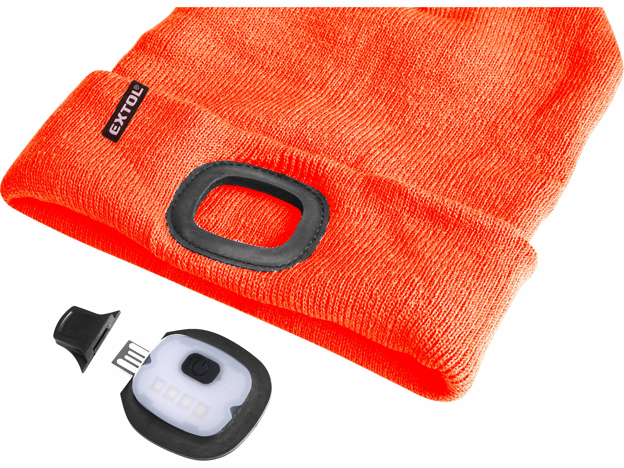 EXTOL LIGHT 43455 Čiapka oranžová s čelovým svetlom, LED 4x25lm, 250mAh Li-ion, nabíjanie cez USB