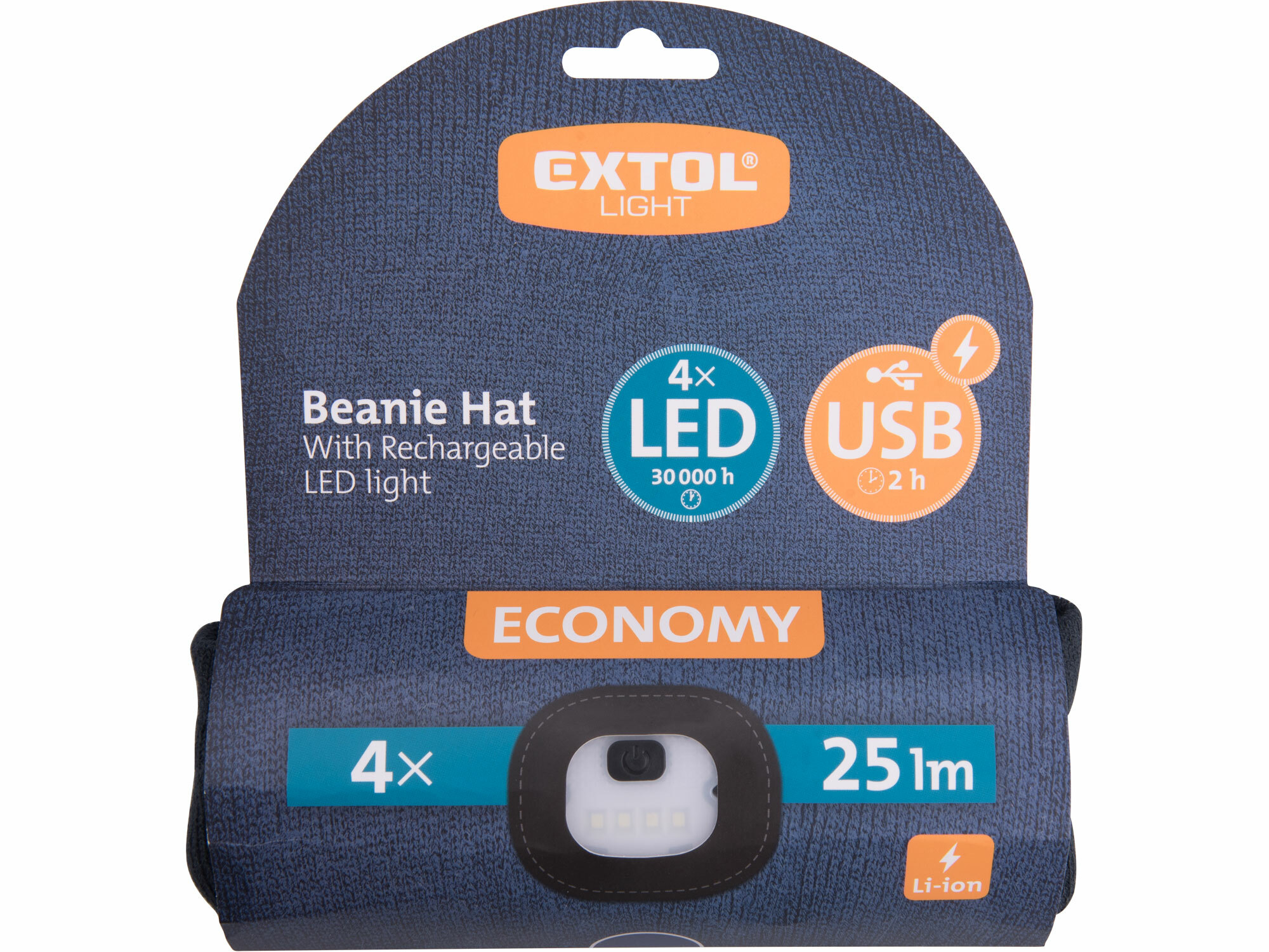 EXTOL LIGHT 43456 Čiapka tmavo-modrá s čelovým svetlom, LED 4x25lm, 250mAh Li-ion, nabíjanie cez USB