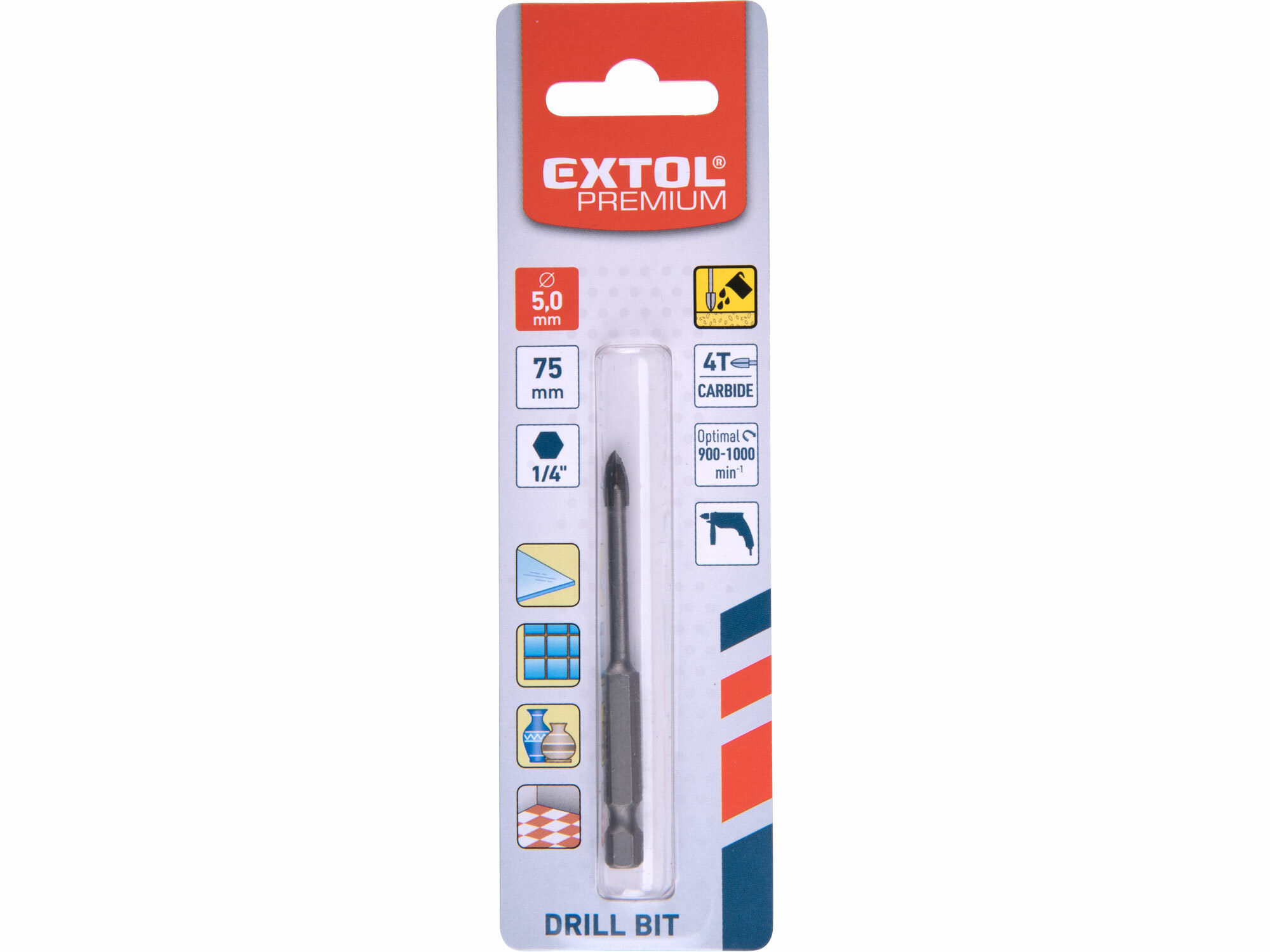 EXTOL PREMIUM 8801885 Vrták do skla a keramiky 5mm, šesťhranná 1/4" stopka