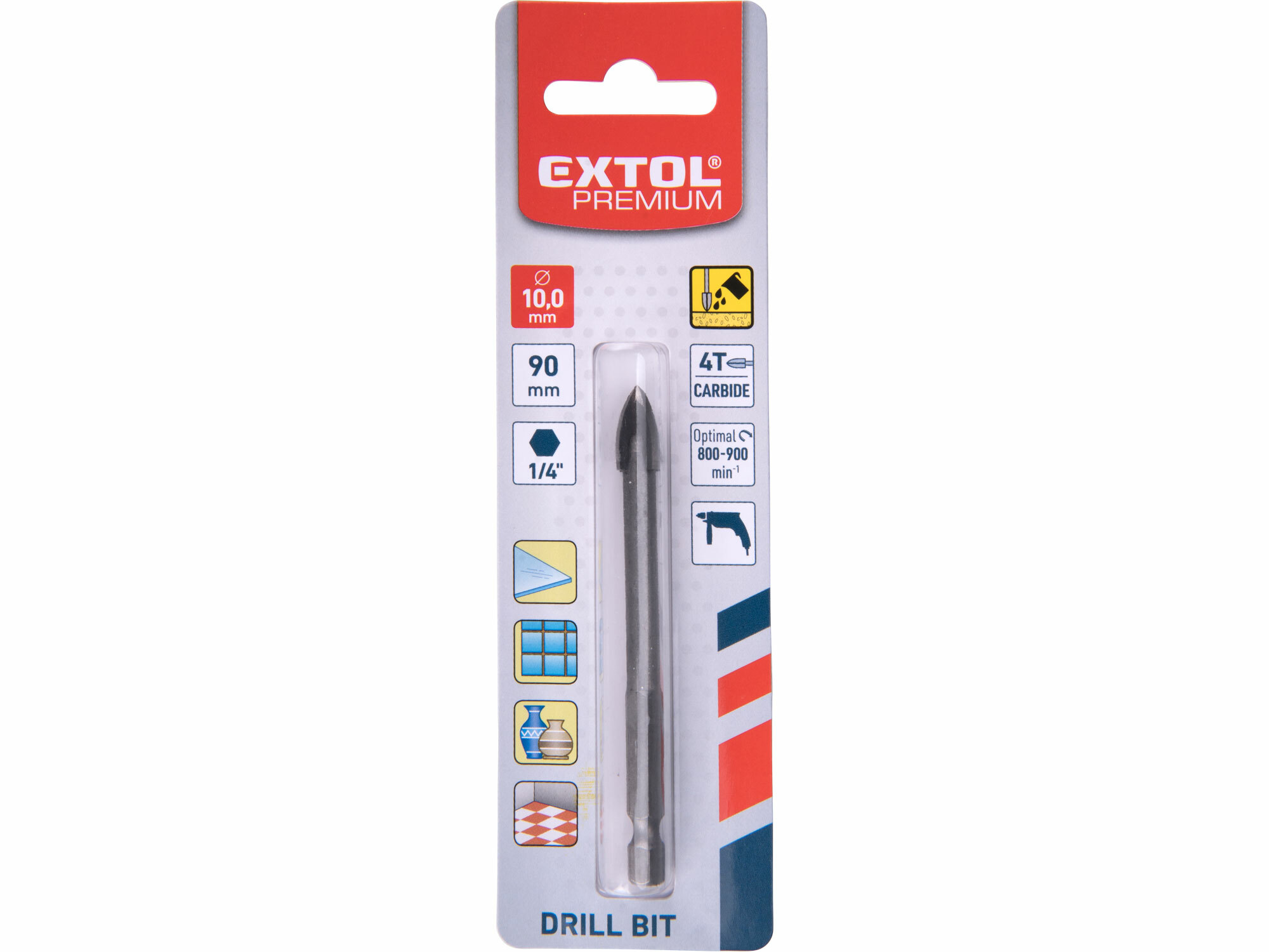 EXTOL PREMIUM 8801890 Vrták do skla a keramiky 10mm, šesťhranná 1/4" stopka
