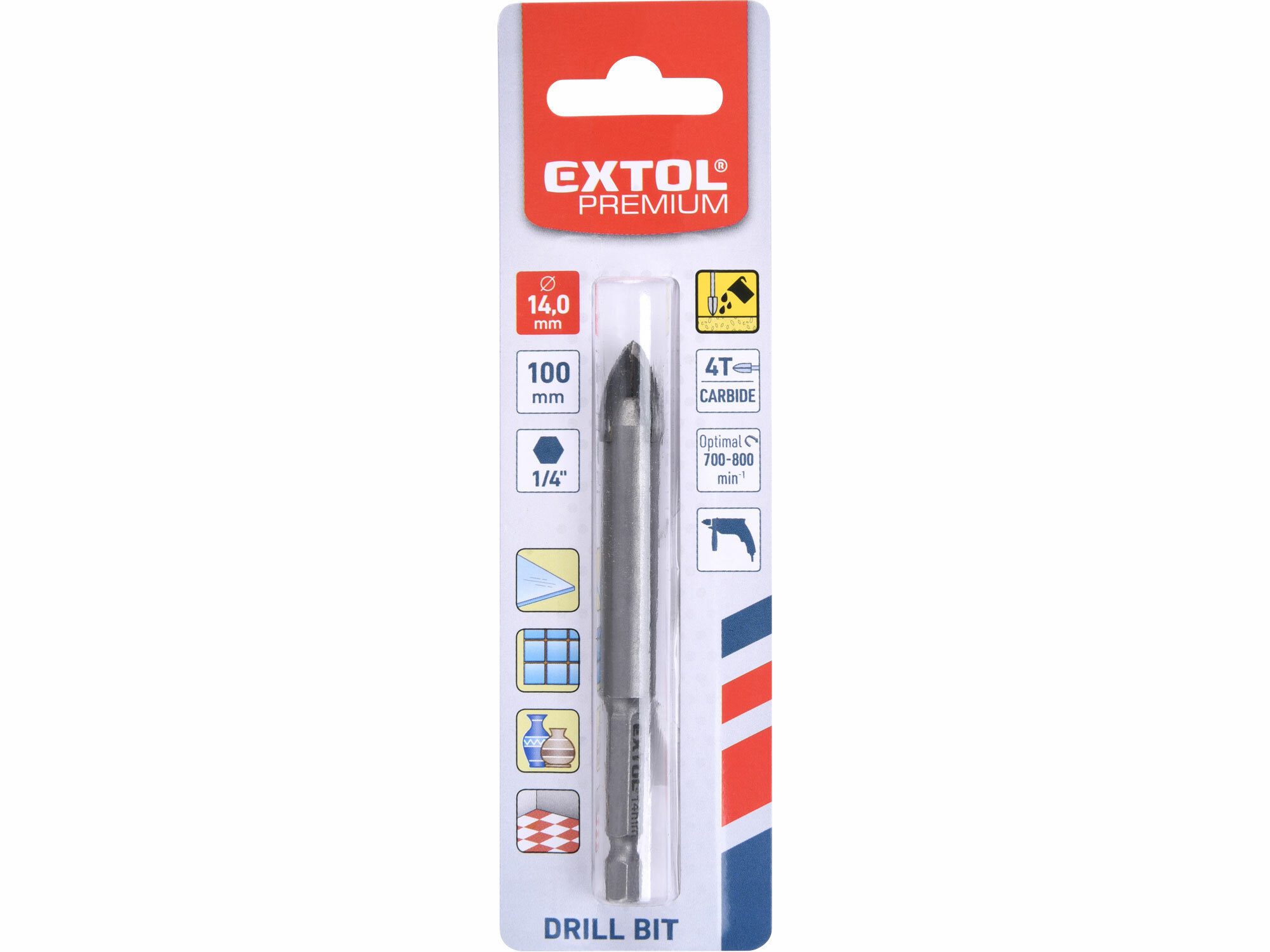 EXTOL PREMIUM 8801894 Vrták do skla a keramiky 14mm, šesťhranná 1/4" stopka