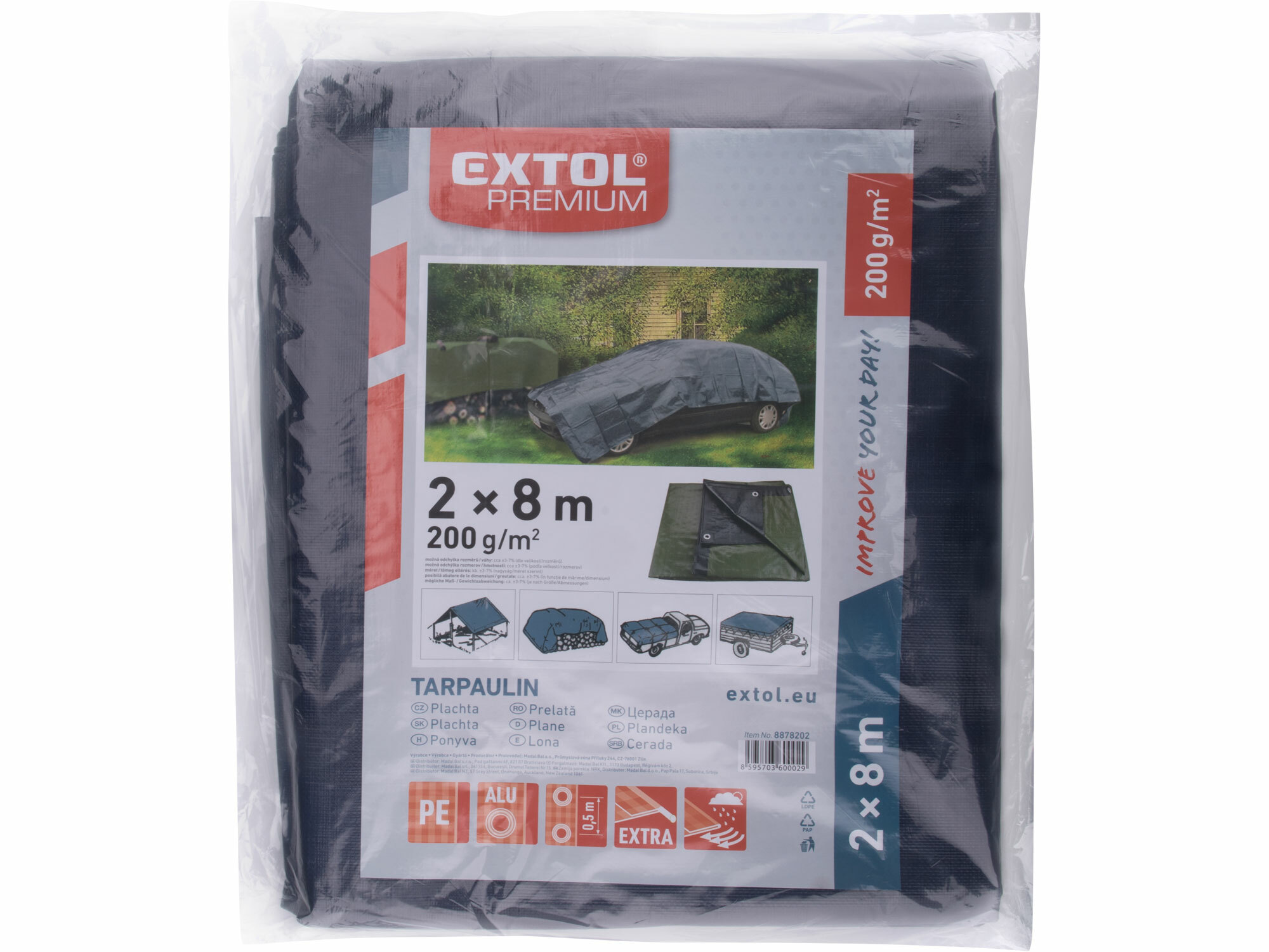 EXTOL PREMIUM 8878202 Plachta zakrývacia PE 200g/m², 2x8m, extra hrubá
