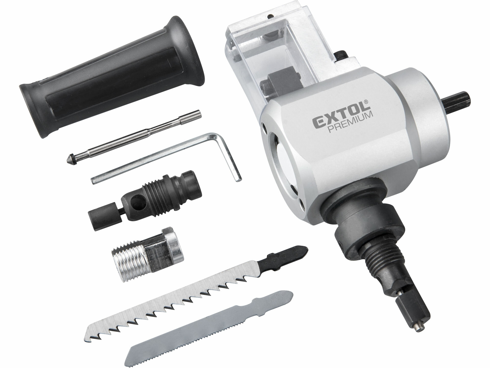 EXTOL PREMIUM 8813654 Nadstavec do vŕtačky 2v1, priamočiara píla, nožnice na plech