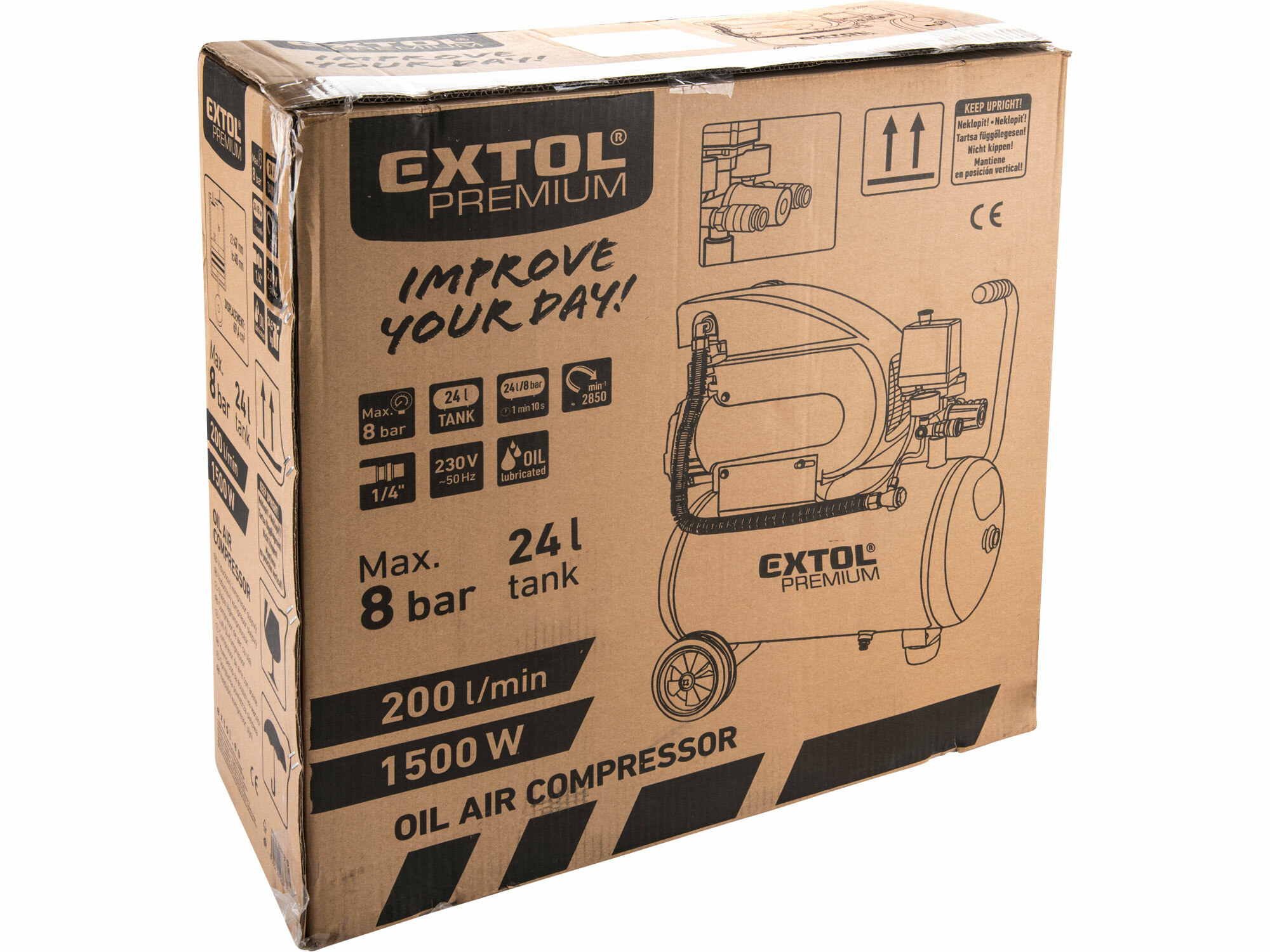 EXTOL PREMIUM 8895310 Kompresor olejový, príkon 1,5kW, nádoba 24l, max. 8bar