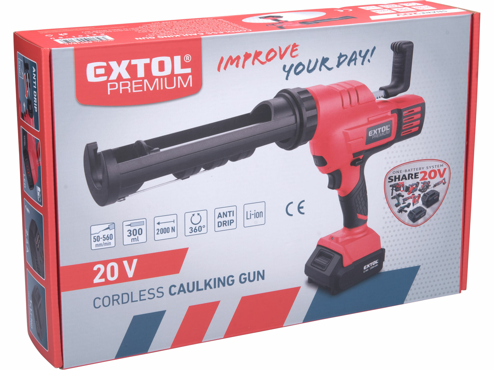EXTOL PREMIUM 8891864 Pištoľ výtlačná aku Share20V, 1x 2Ah, 50-560mm/min