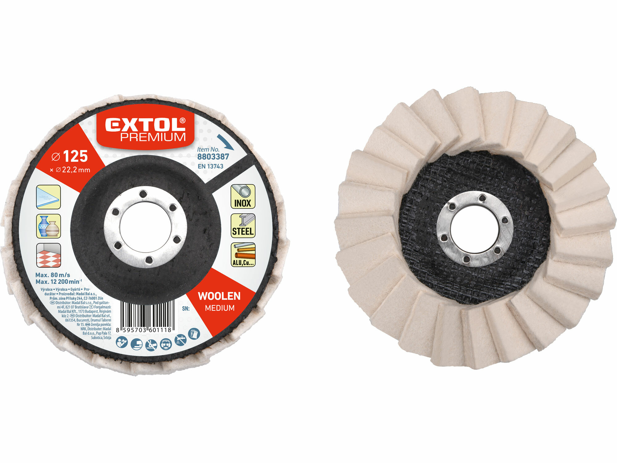 EXTOL PREMIUM 8803387 Kotúč leštiaci filcový, šikmé lamely, Ø125x12mm