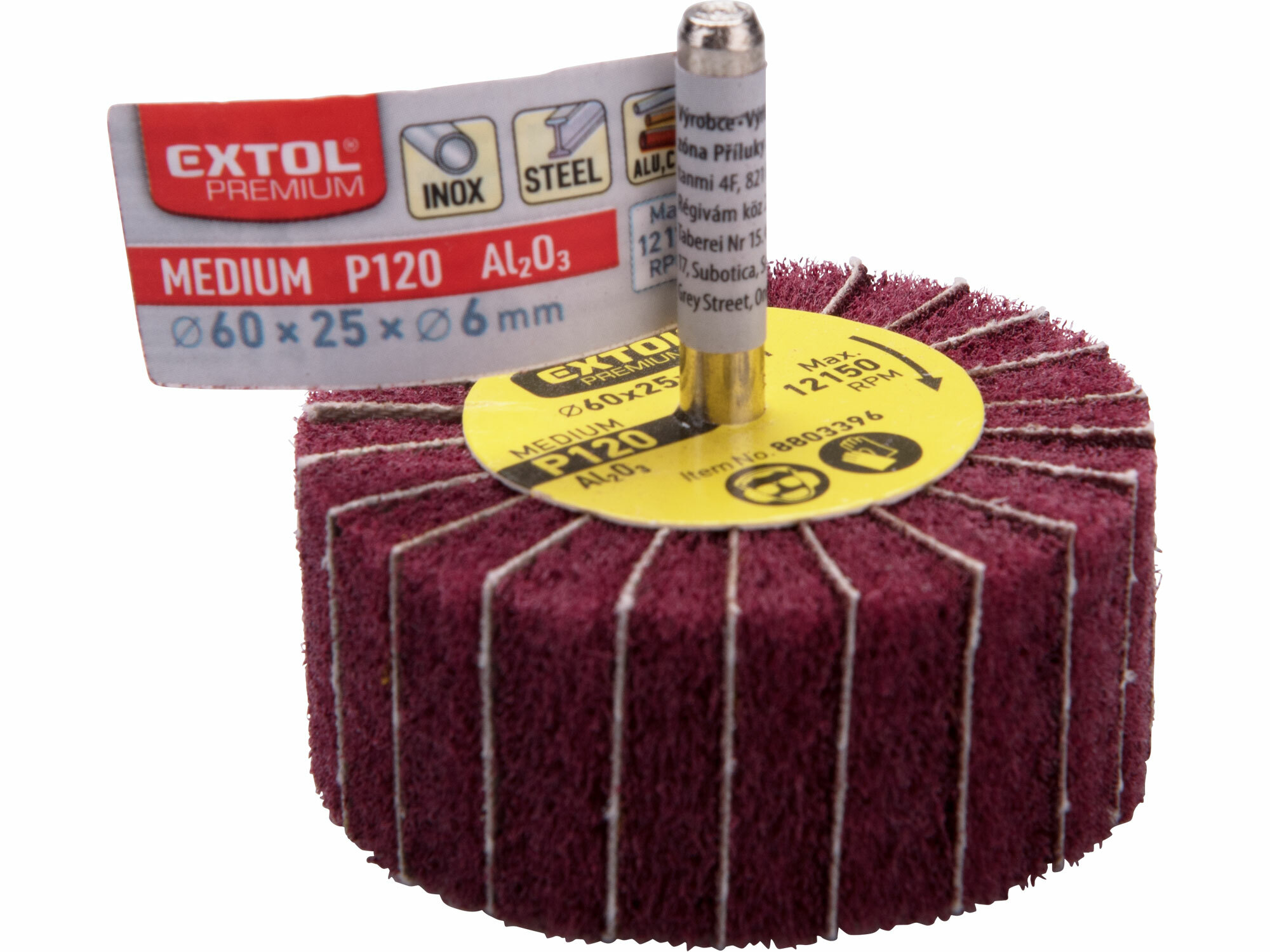 EXTOL PREMIUM 8803396 Kotúč brúsny lamelový do vŕtačky, Ø60x25mm, P120, stopka 6mm