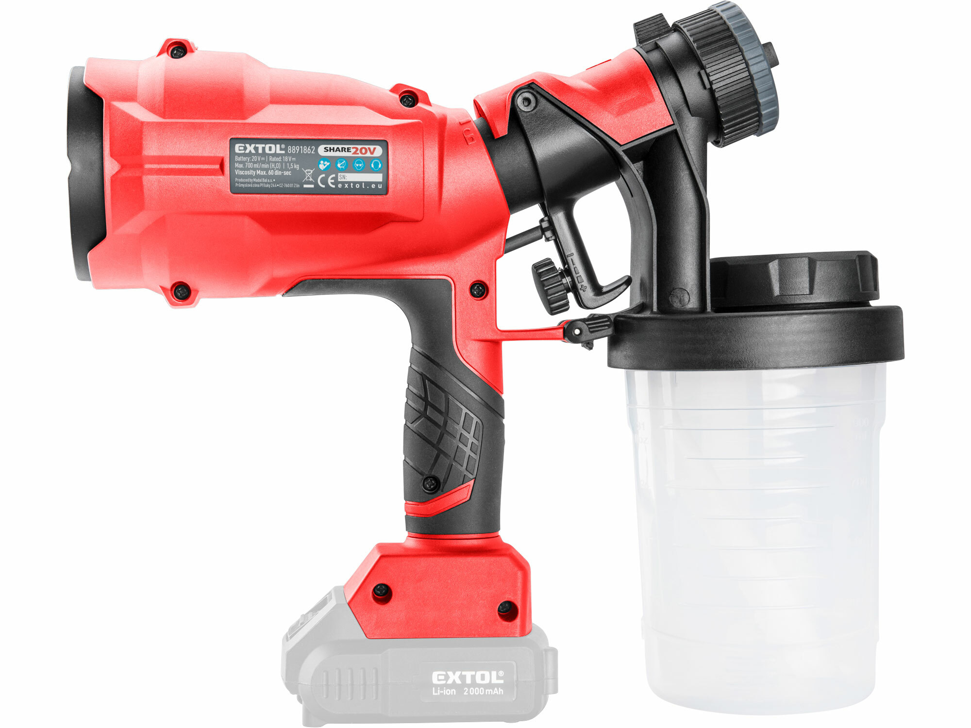 EXTOL PREMIUM 8891863 Pištoľ striekacia aku Share20V, bez aku, 700ml/min