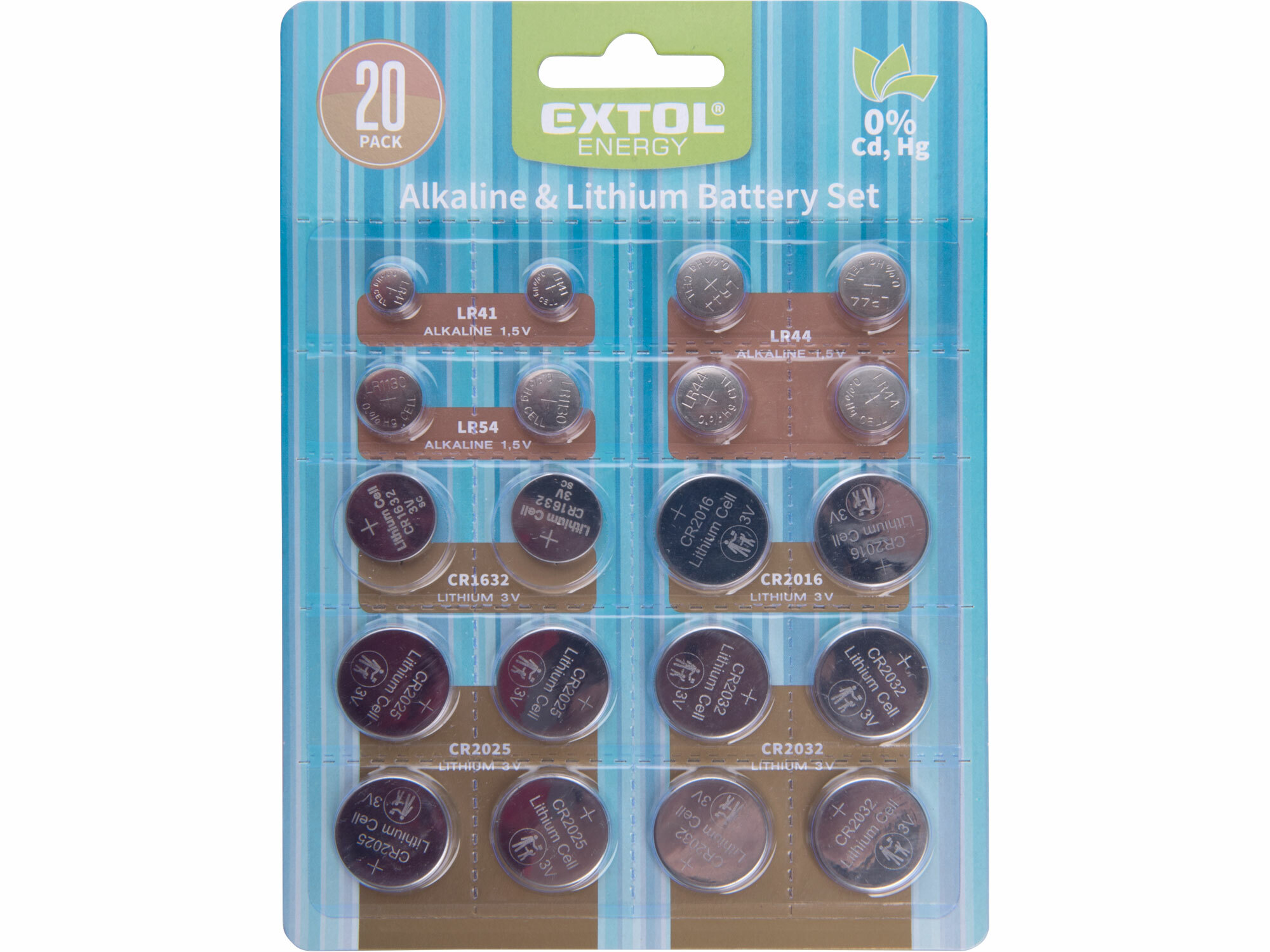 EXTOL ENERGY 42057 Batérie, sada 20ks, LR41, LR44, LR54, CR1632, CR2016, CR2025, CR2032