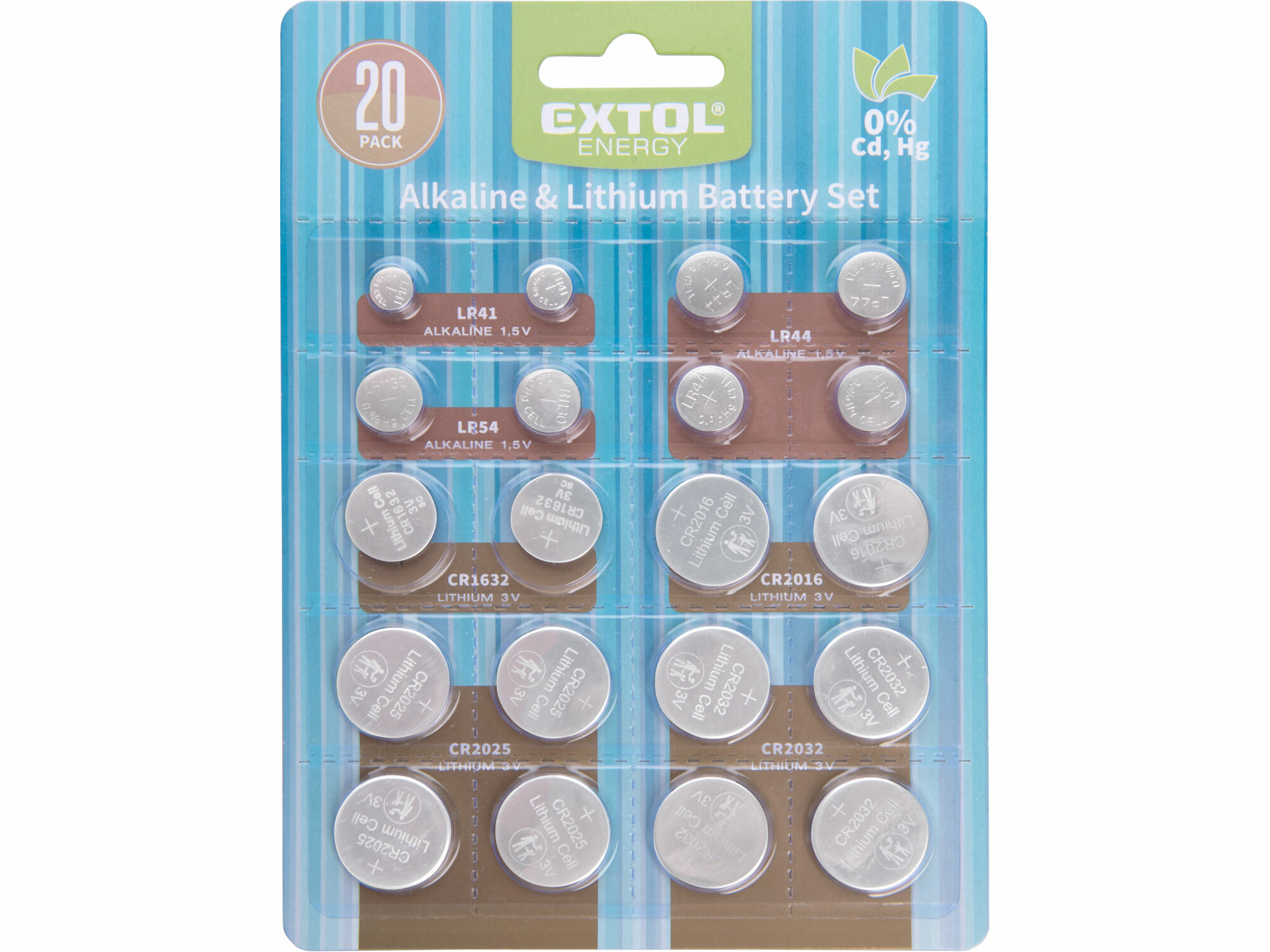 EXTOL ENERGY 42057 Batérie, sada 20ks, LR41, LR44, LR54, CR1632, CR2016, CR2025, CR2032