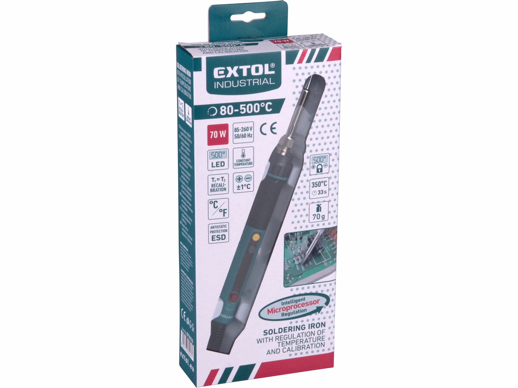 EXTOL INDUSTRIAL 8794510 Spájkovačka hrotová, 60W, 80-500C, LED