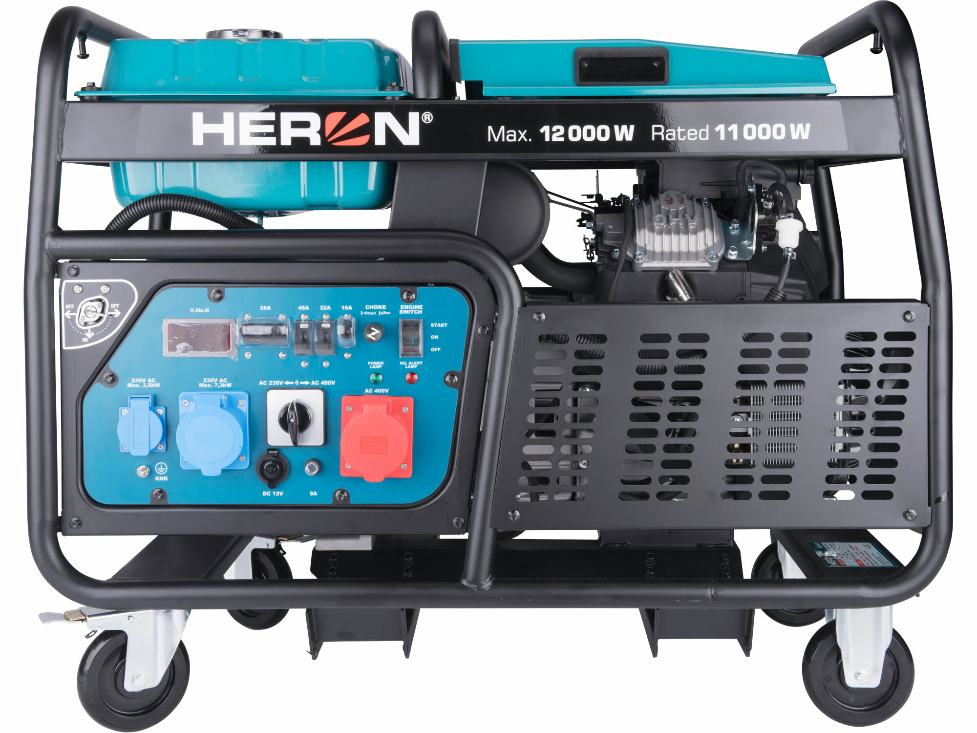 HERON 8896431 Elektrocentrála rámová benzínová 400V/230V, 12kW/11kW, 22HP dvojvalec, elektrický štart