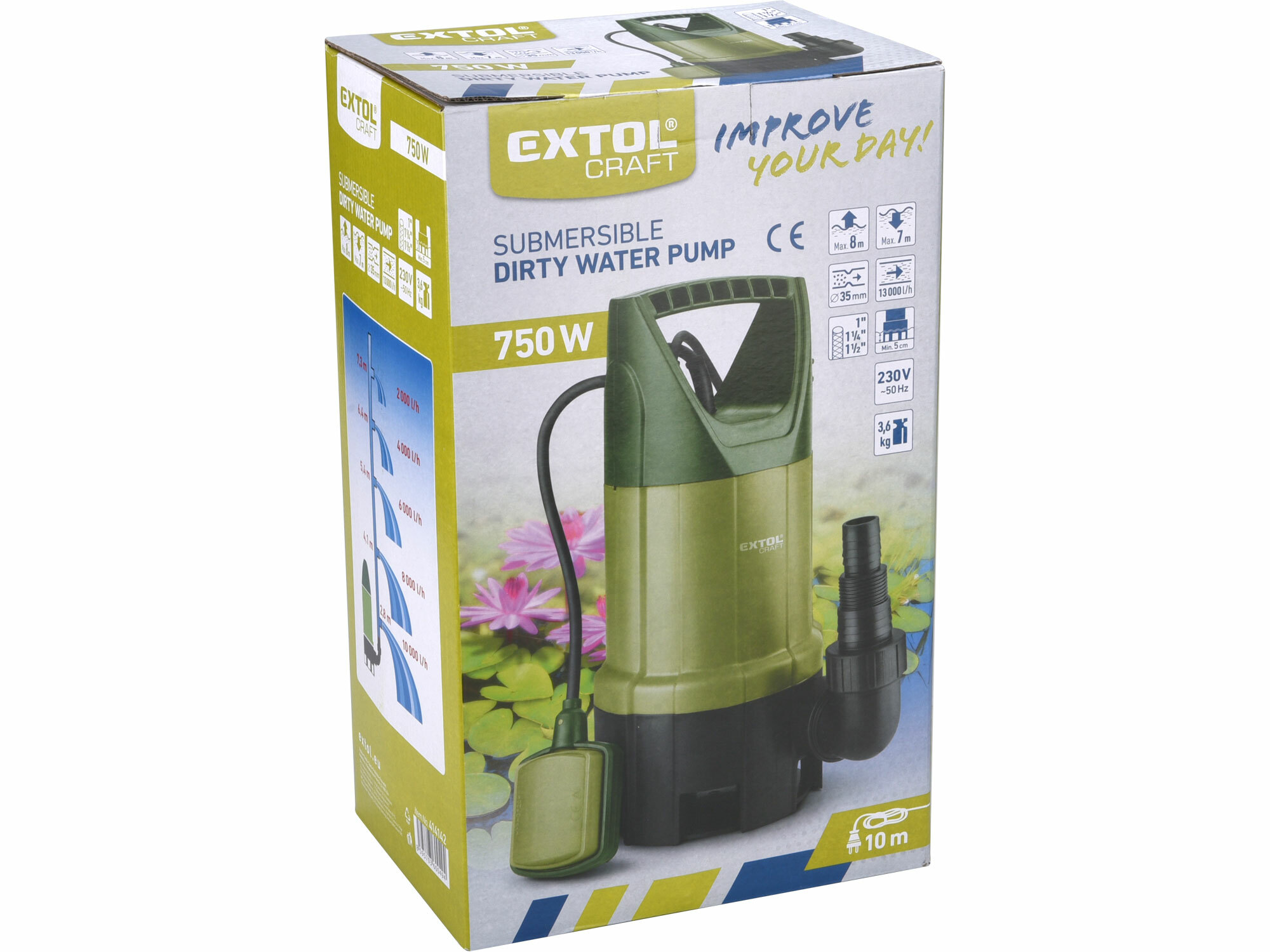 EXTOL CRAFT 414142 Čerpadlo ponorné, 750W, max. 13000l/hod, max. výtlak 8m