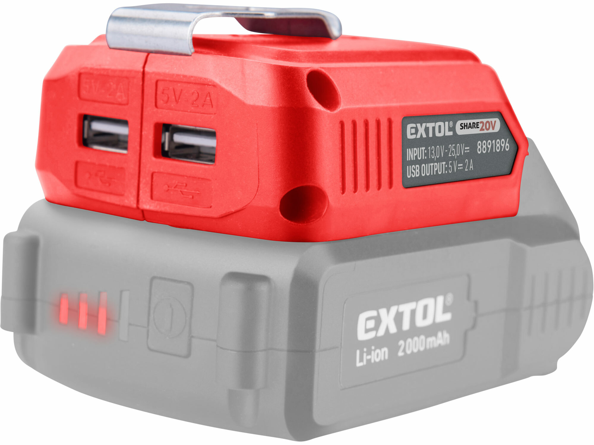 EXTOL PREMIUM 8891896 Adaptér USB pre Share20V akumulátor, 2x USB 5V/2A