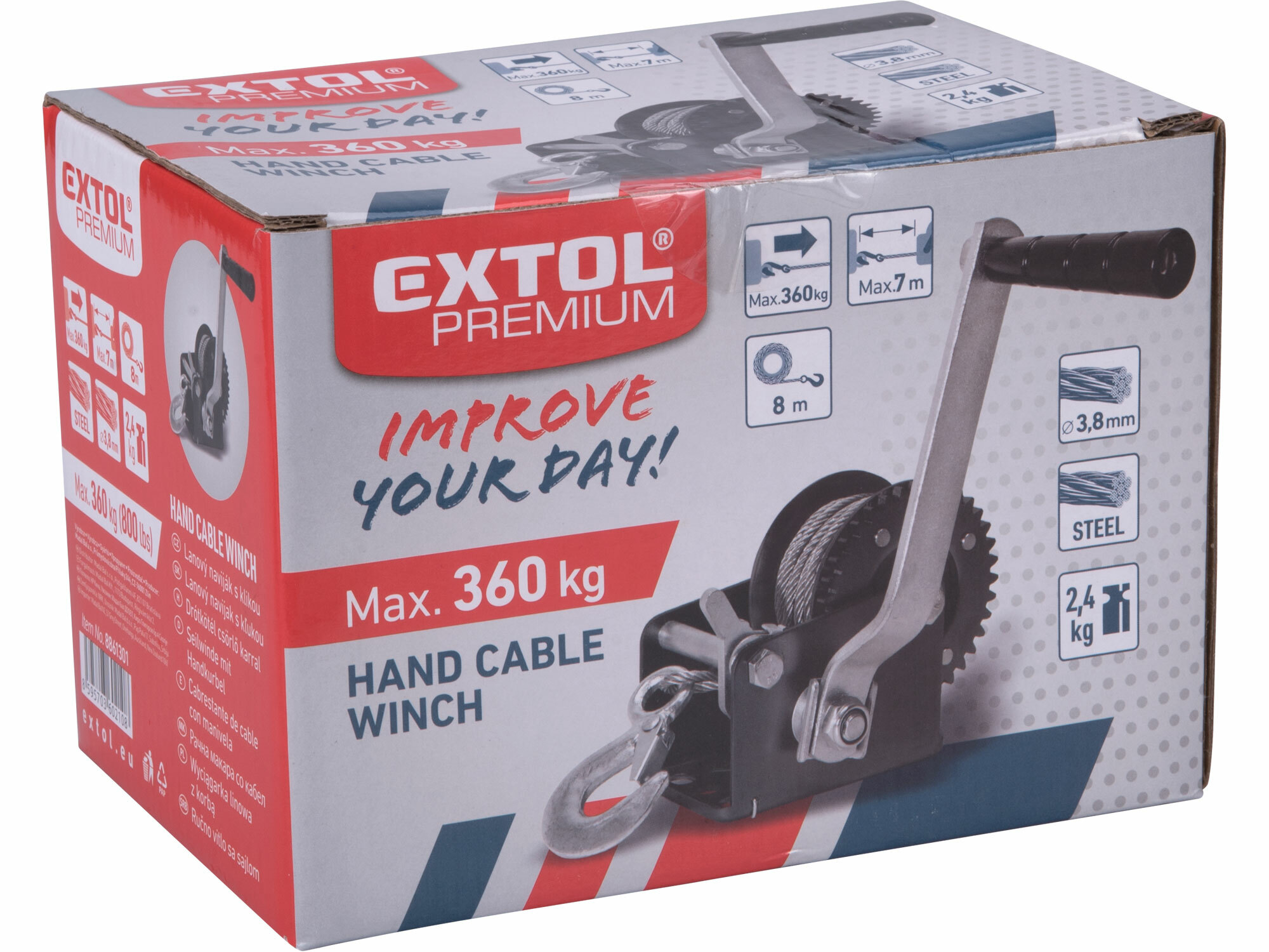 EXTOL PREMIUM 8861301 Navijak lanový ručný obojsmerný, 360kg, 1 rýchlosť, lano Ø3,8mmx8m