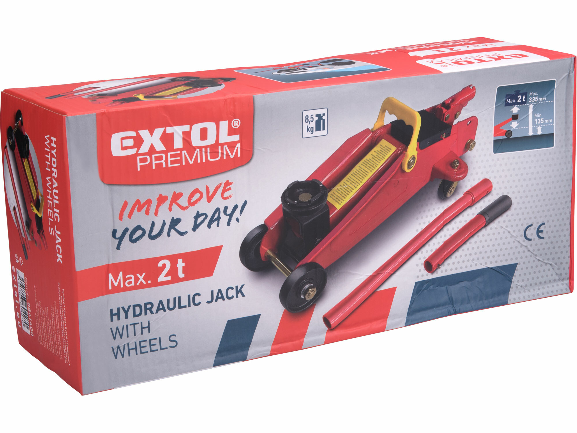 EXTOL PREMIUM 8861400 Zdvihák hydraulický s kolieskami 2t, 135-335mm