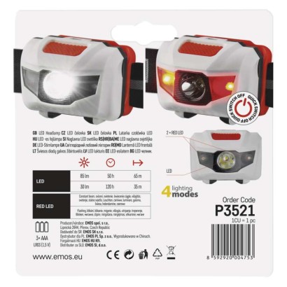 EMOS LED čelovka P3521, 85 lm, 65m, 3× AAA