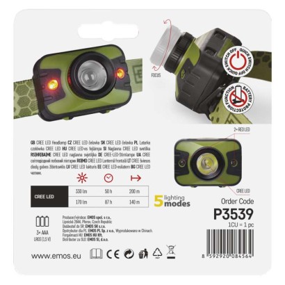 EMOS CREE LED čelovka P3539, 330 lm, 200 m, 3× AAA